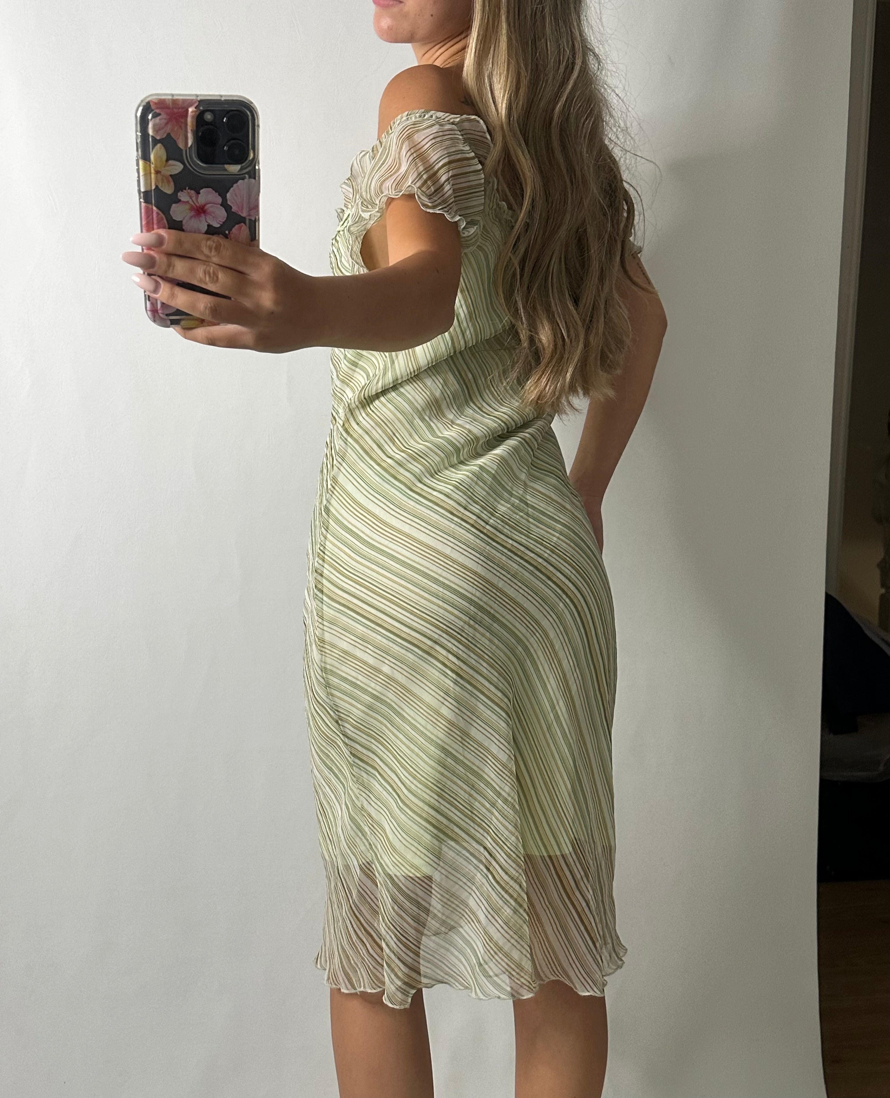 Green mesh overlay midi fairy dress