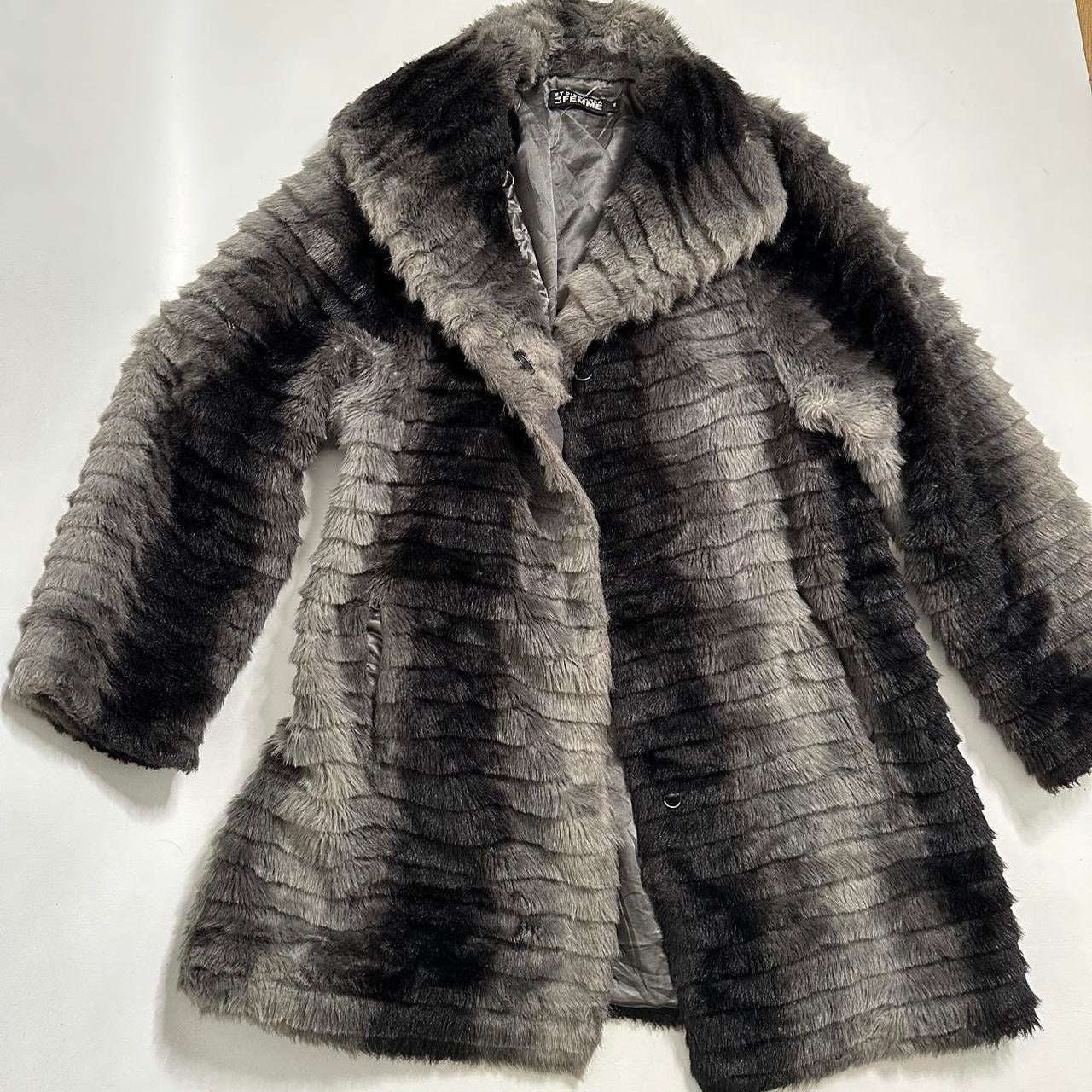Grey fur coat
