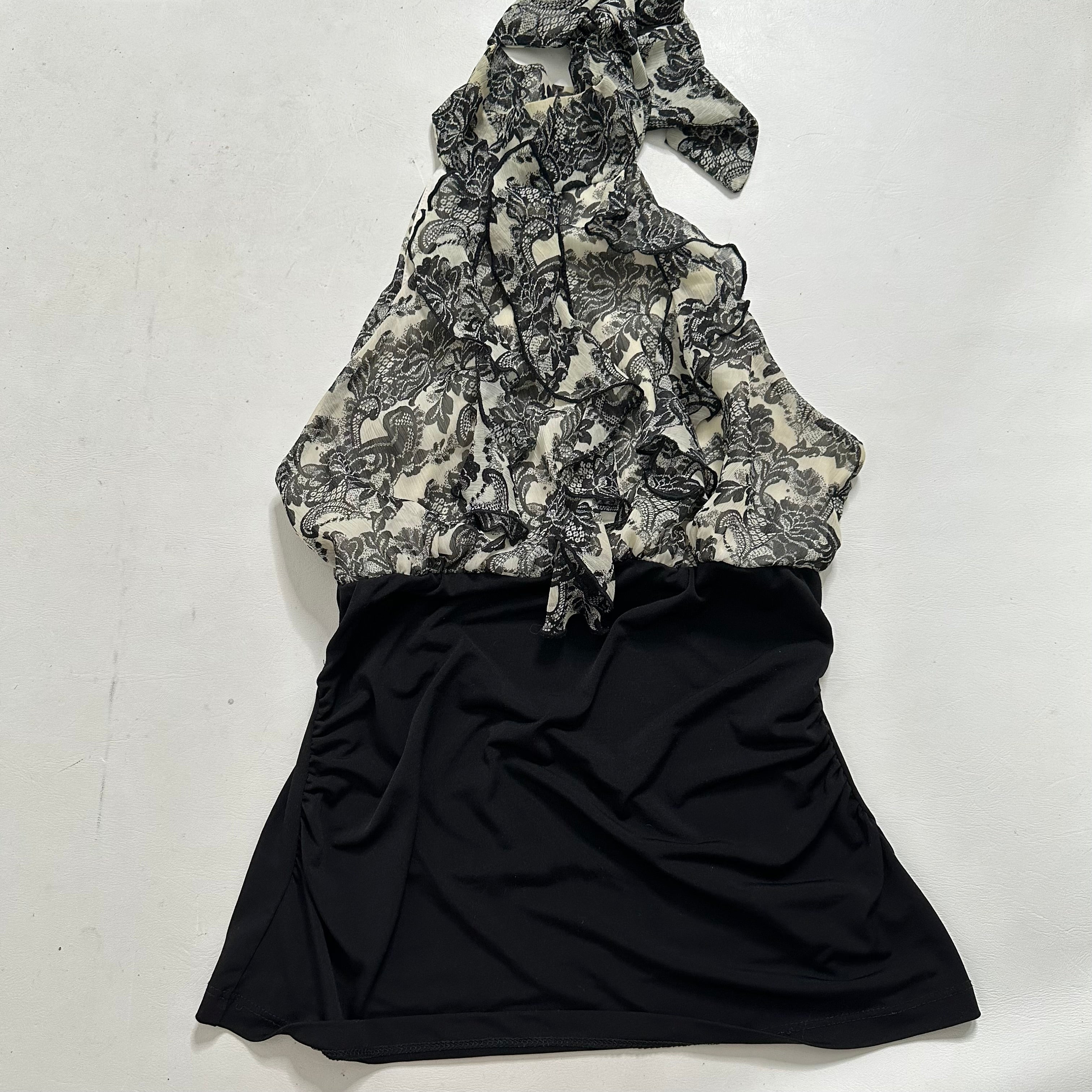 Mesh ruffle turtleneck top