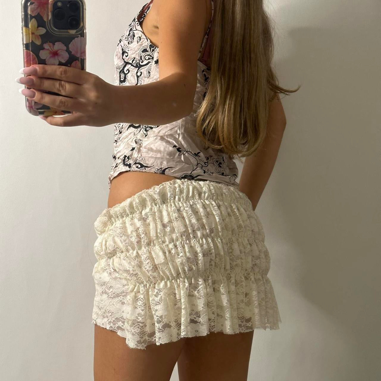 100% Silk lace ruched cami