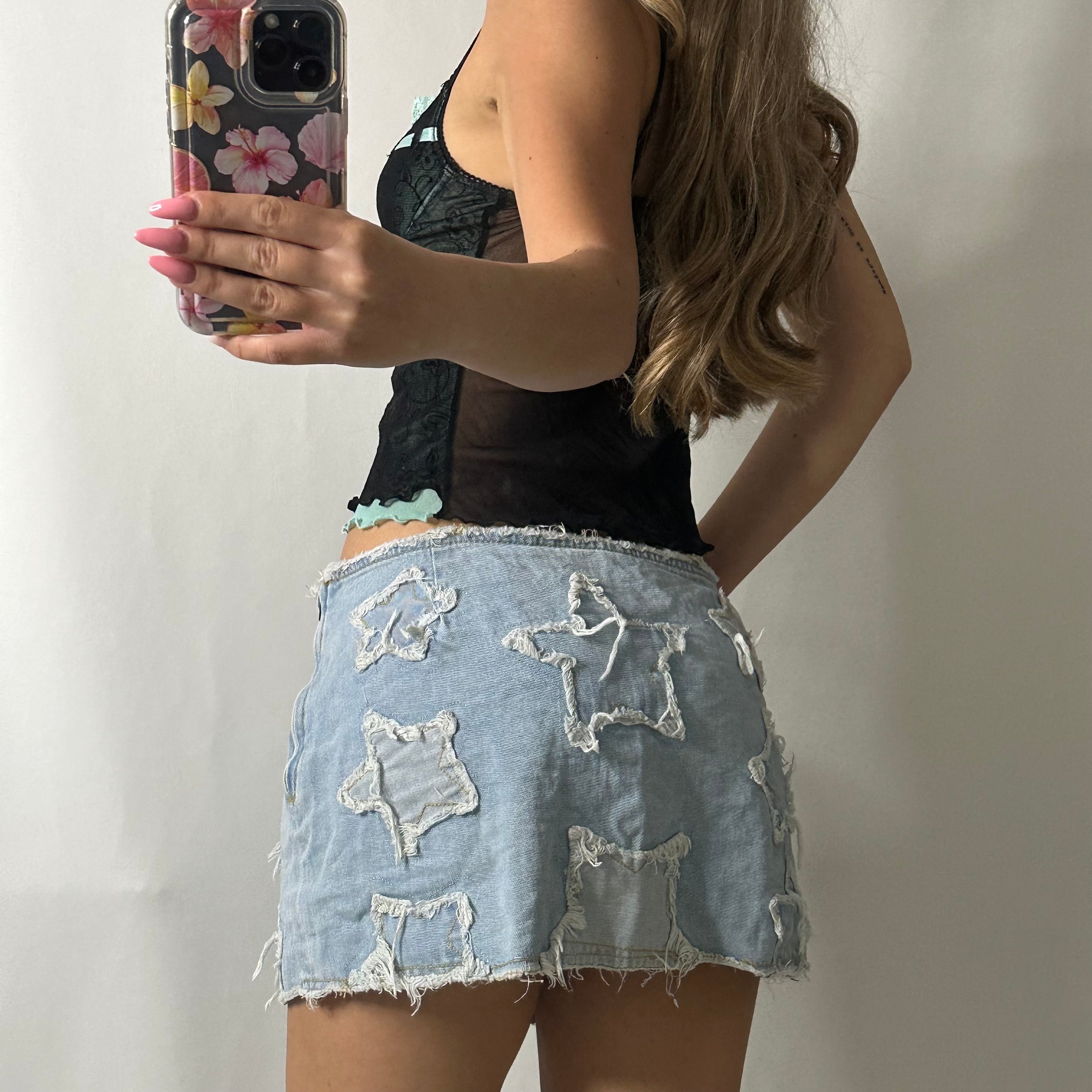 Star denim low rise mini skirt