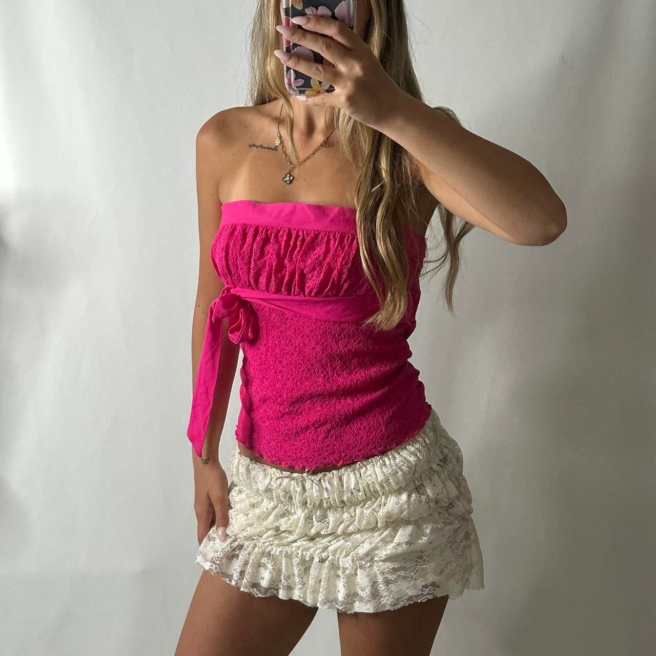 Pink lace bandeau top