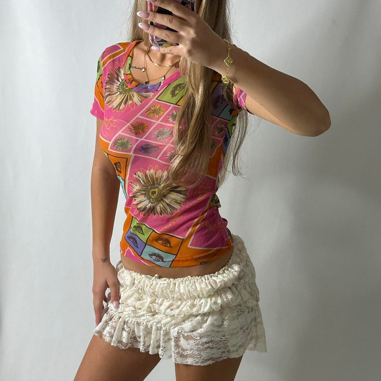 Eye print mesh baby tee