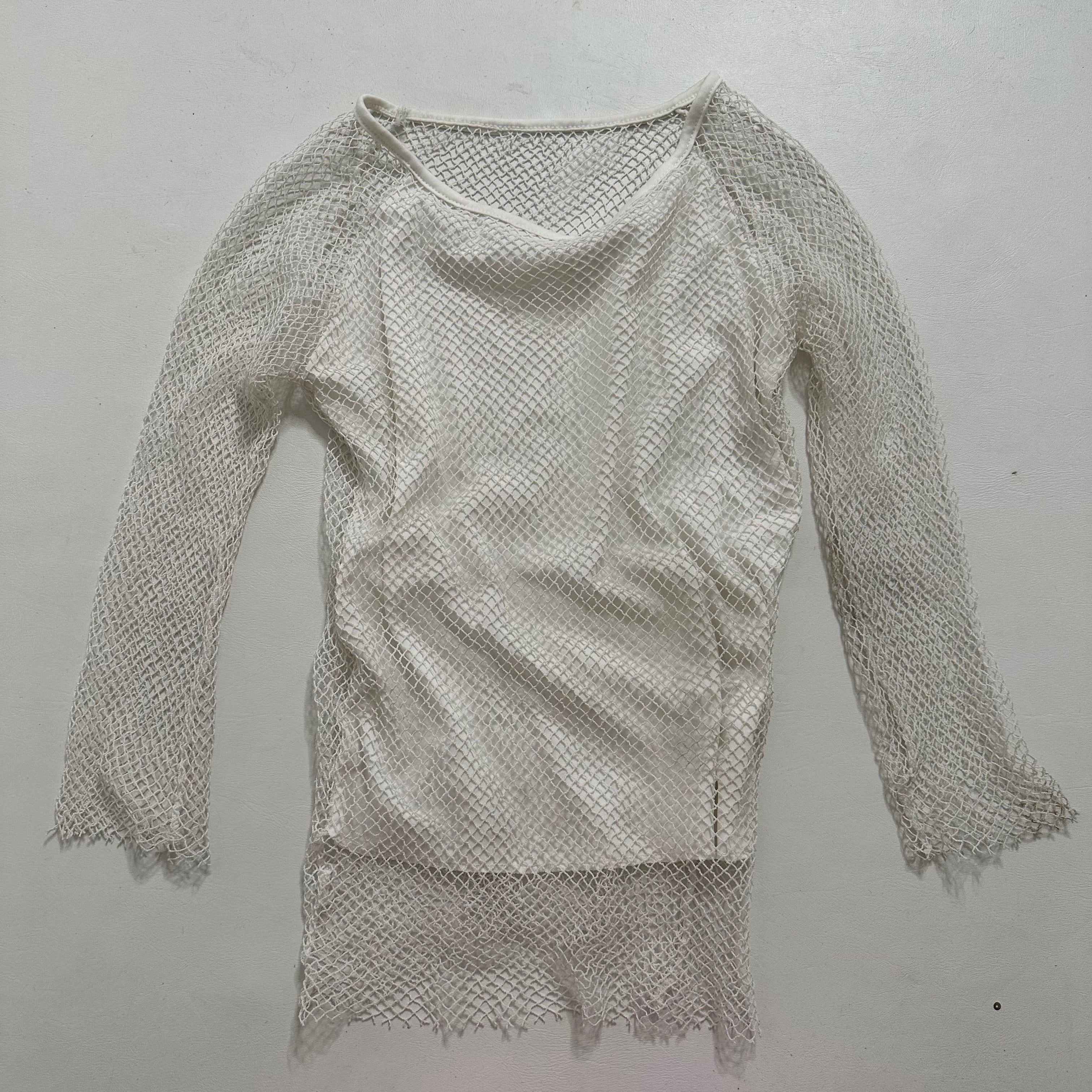 White fishnet long sleeve top
