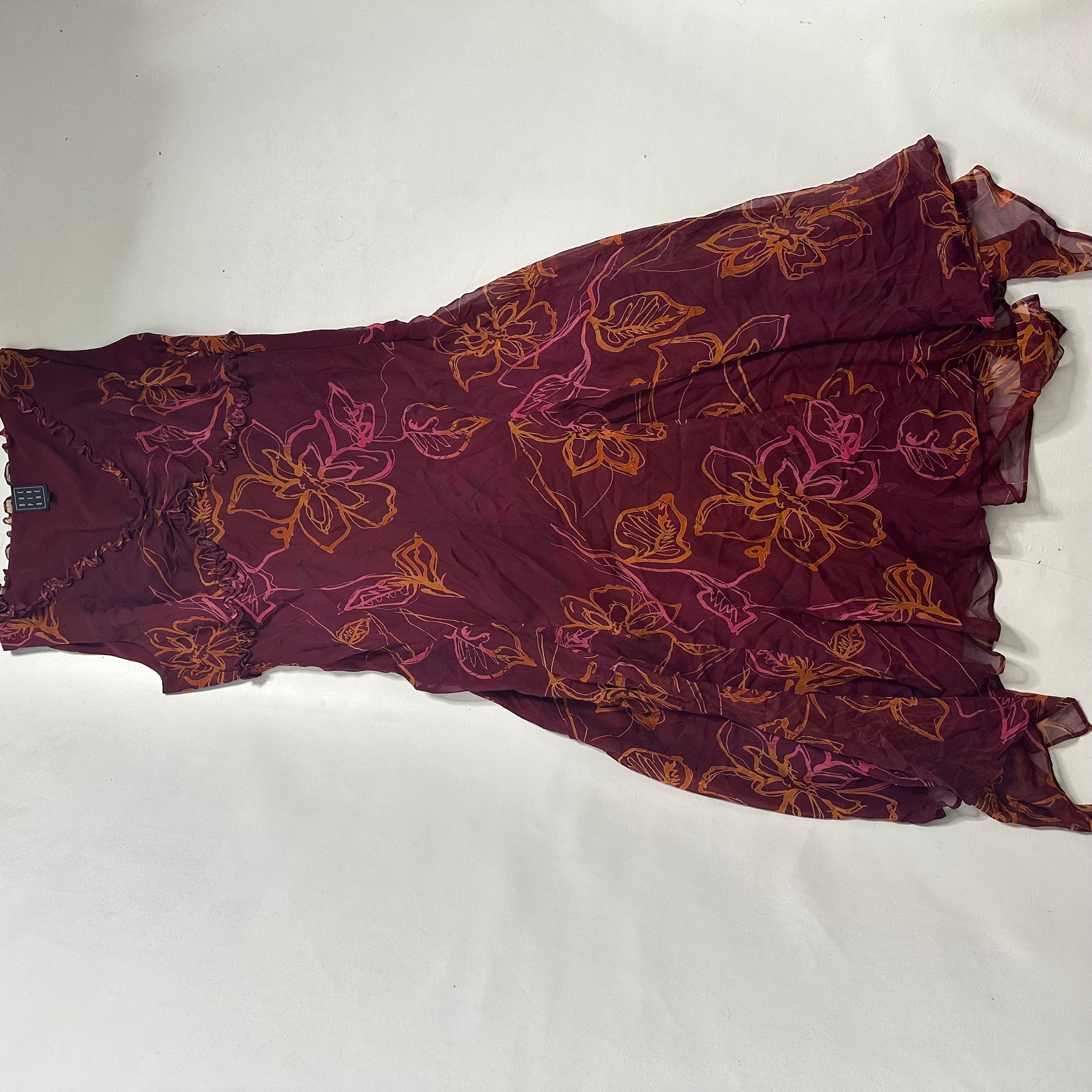 Burgundy mesh floral maxi dress