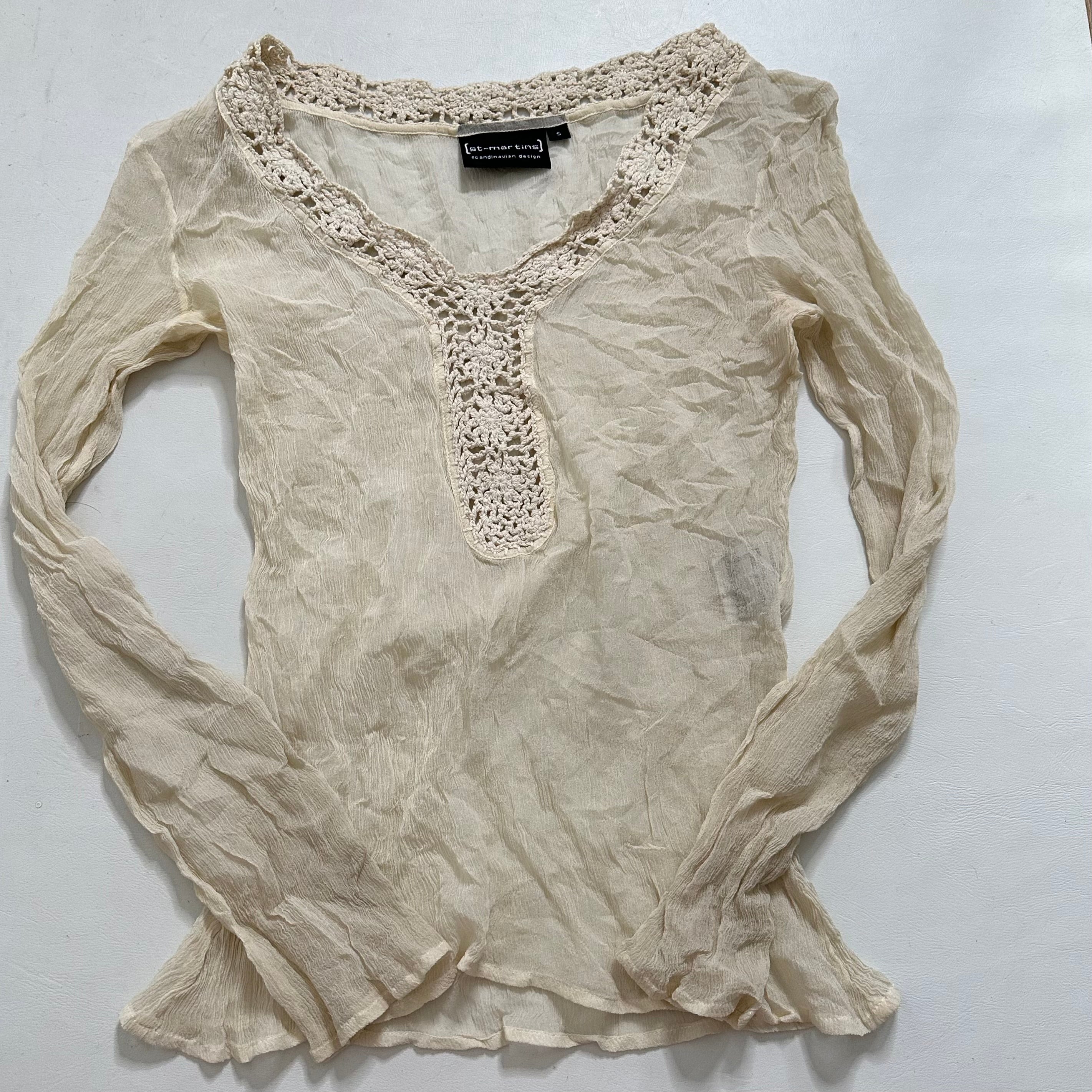 100% Silk beige crochet lined top