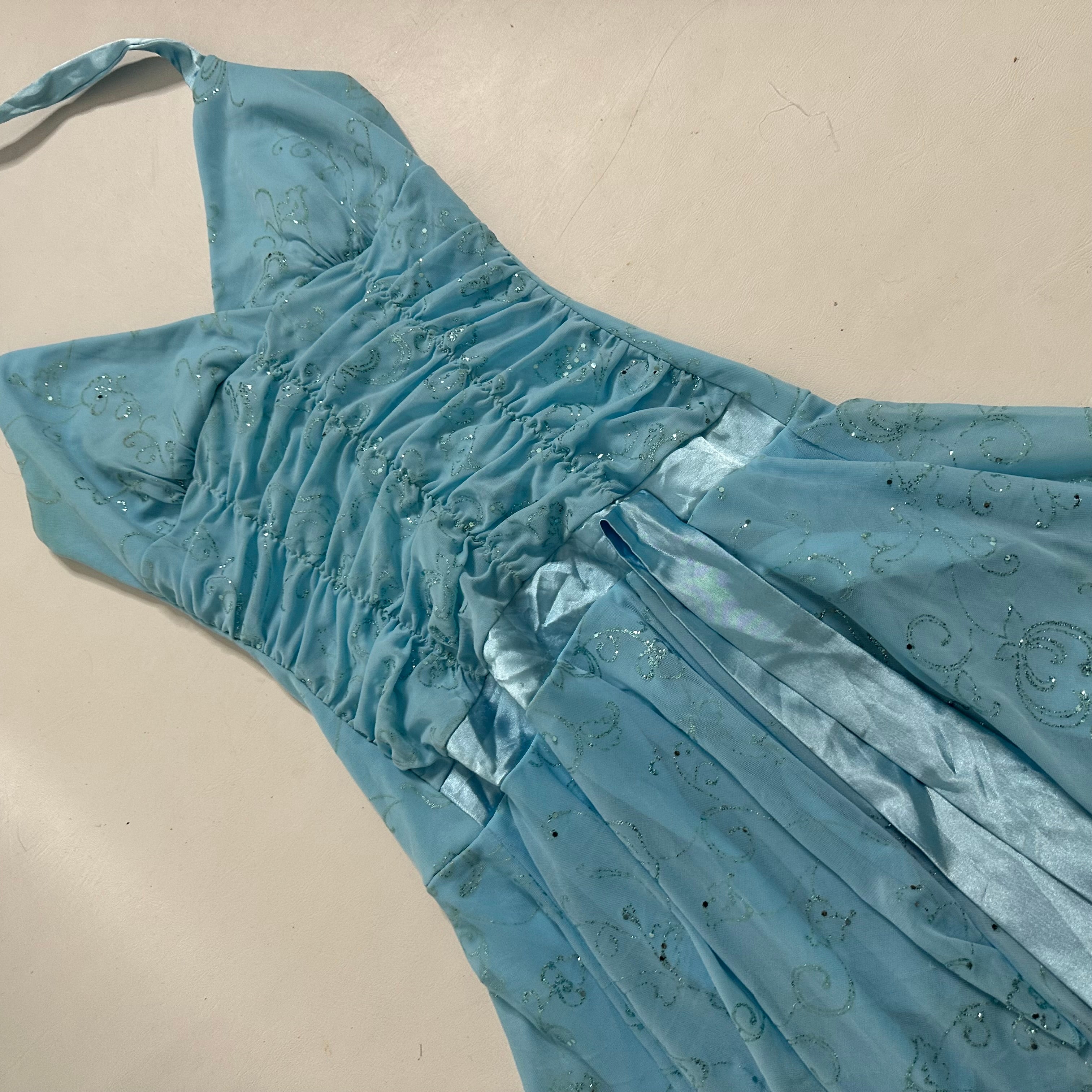 Blue glittery ruched fairy halter dress
