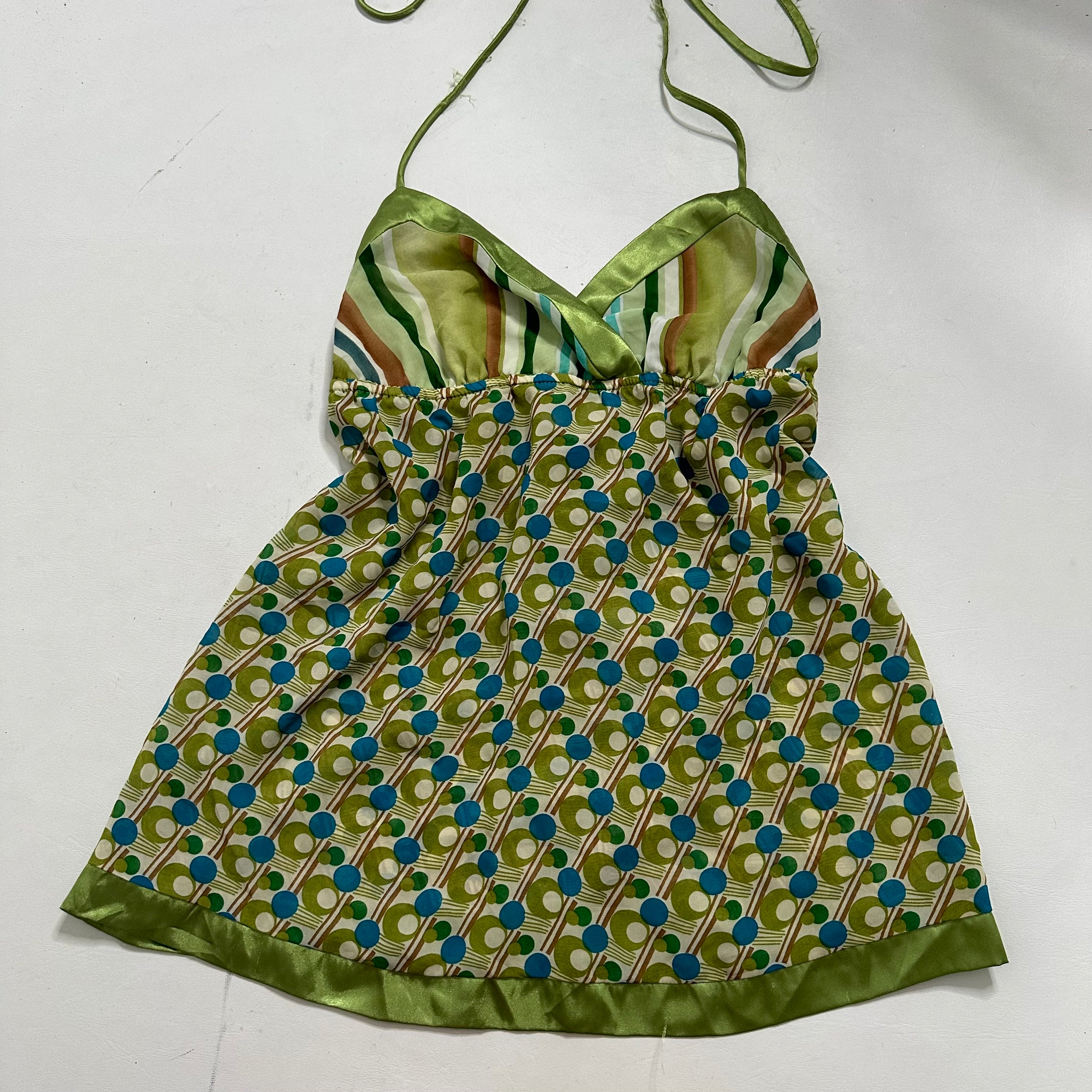 Green satin mesh halter top