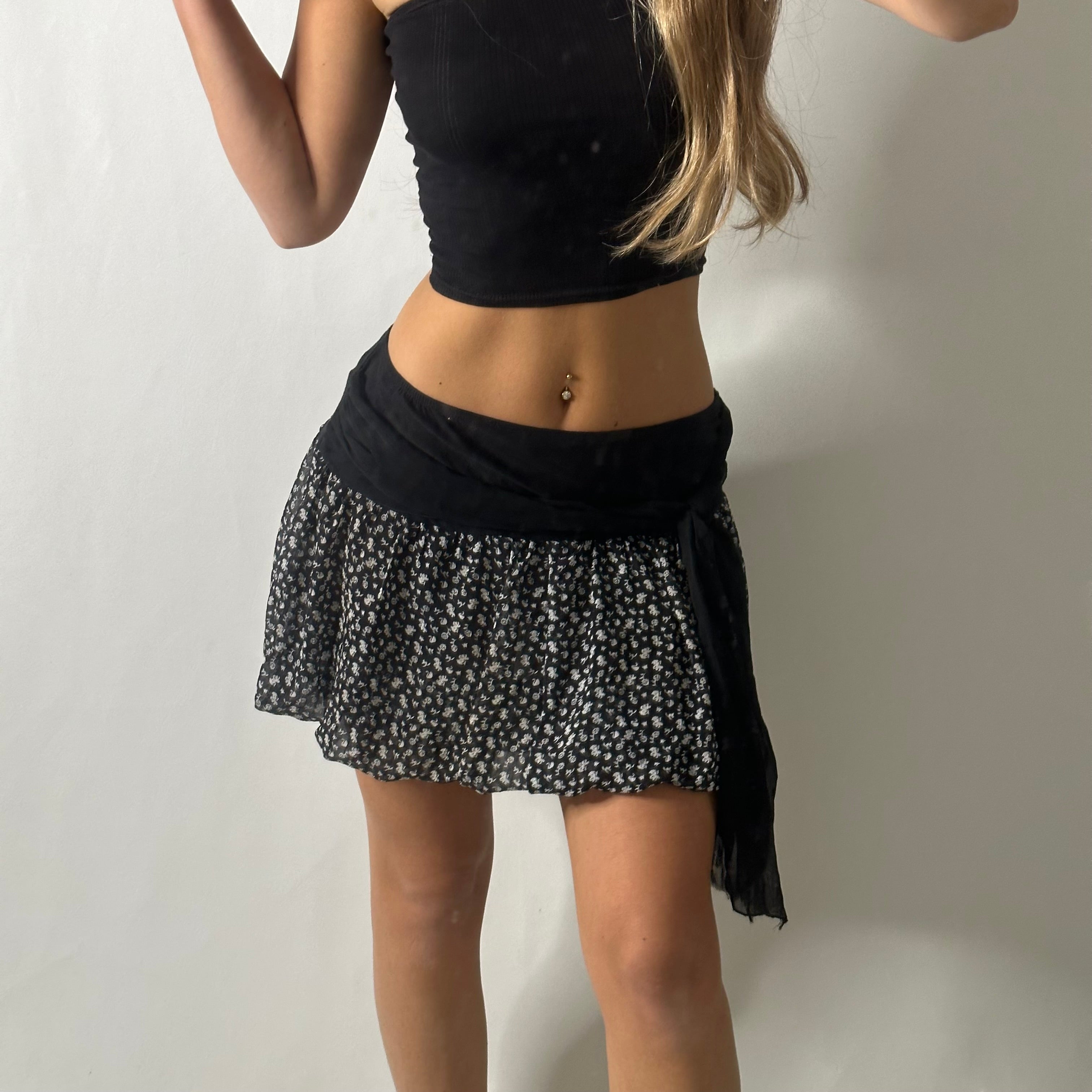 Mesh tie up mini skirt