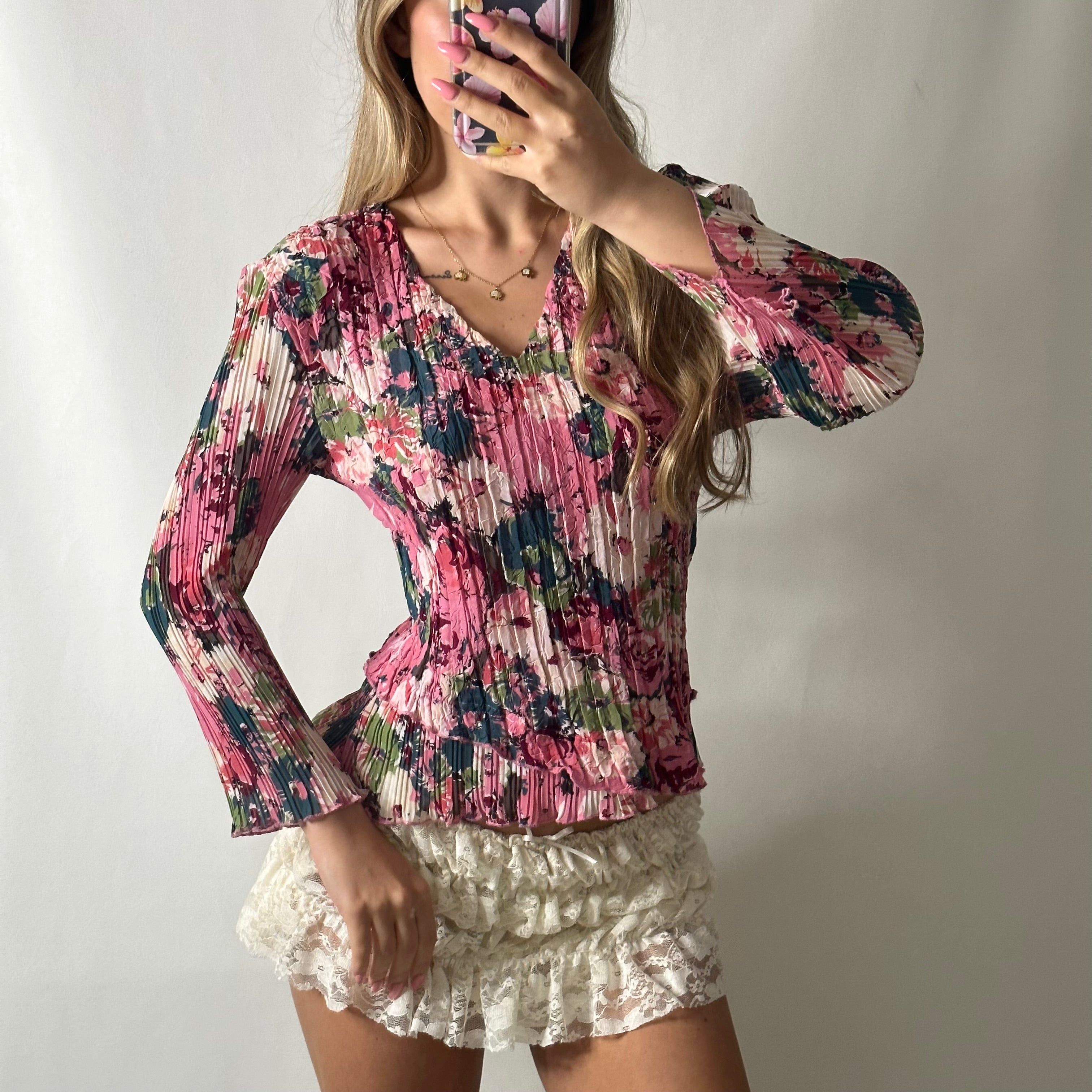 Pink floral ruched top