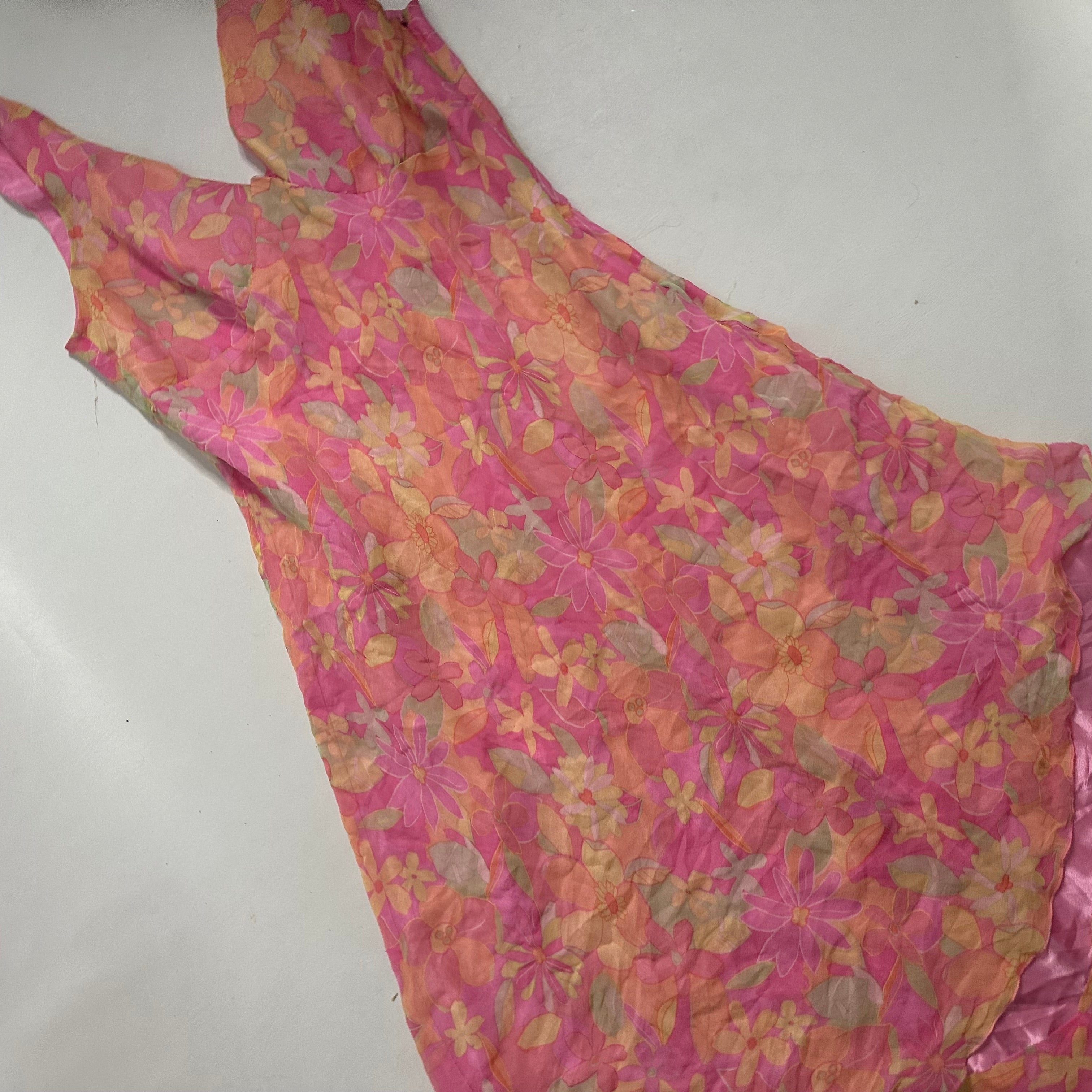 Pink mesh floral midi dress
