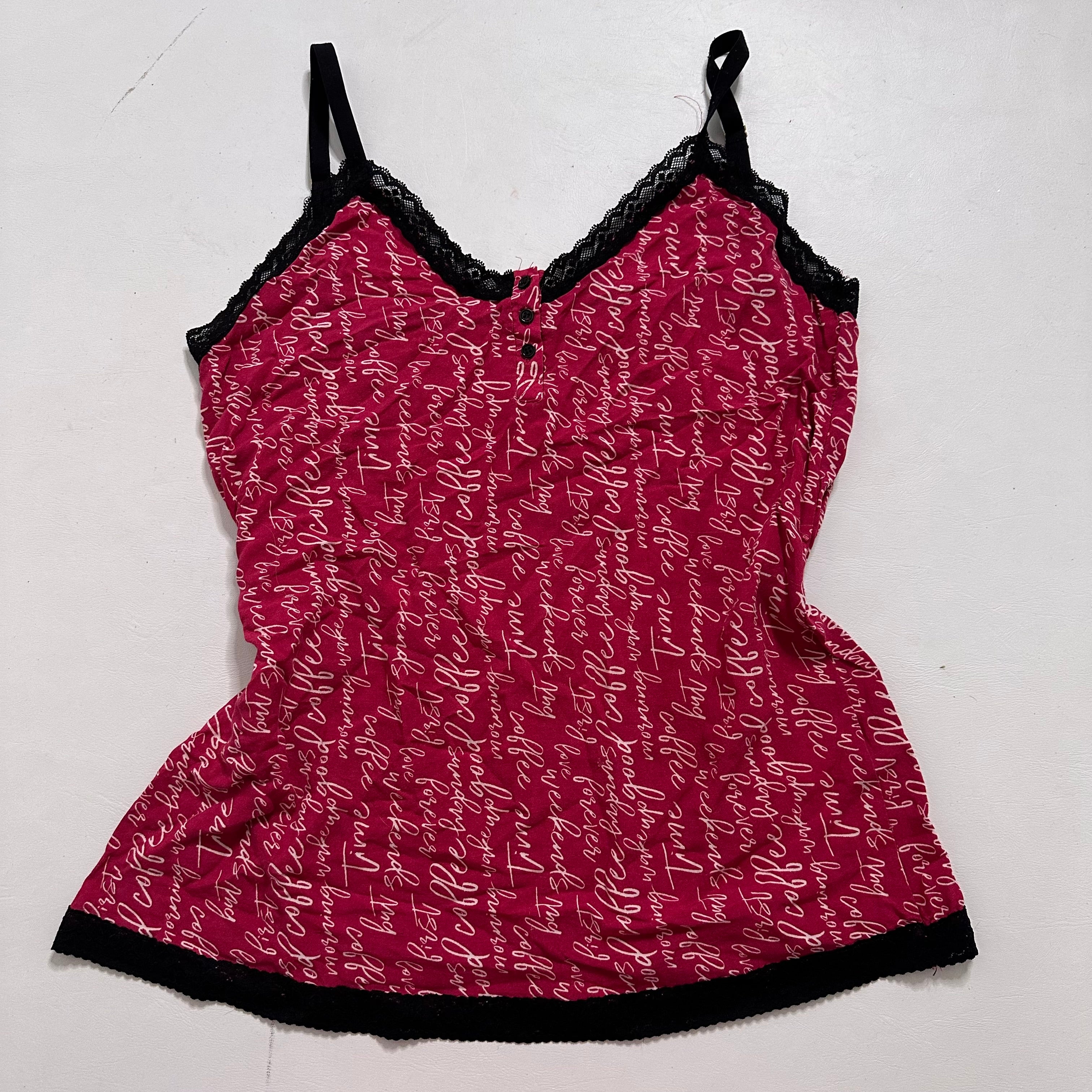 Black lace lined pink cami