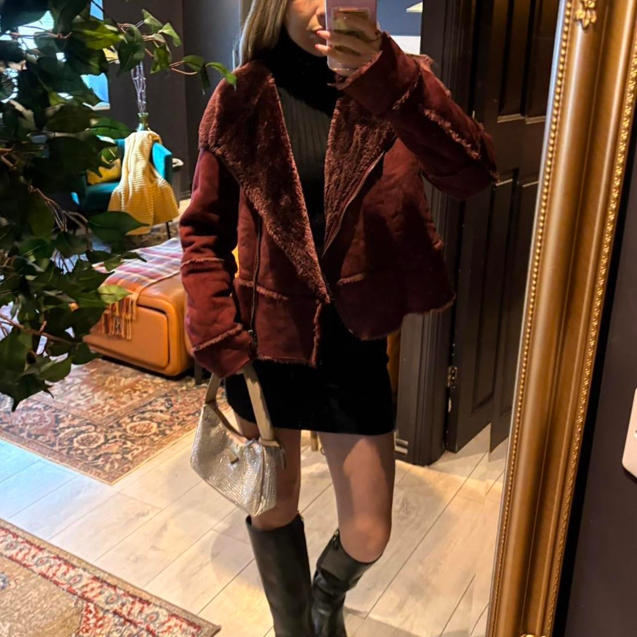 Italian Vintage burgundy fur Afghan jacket