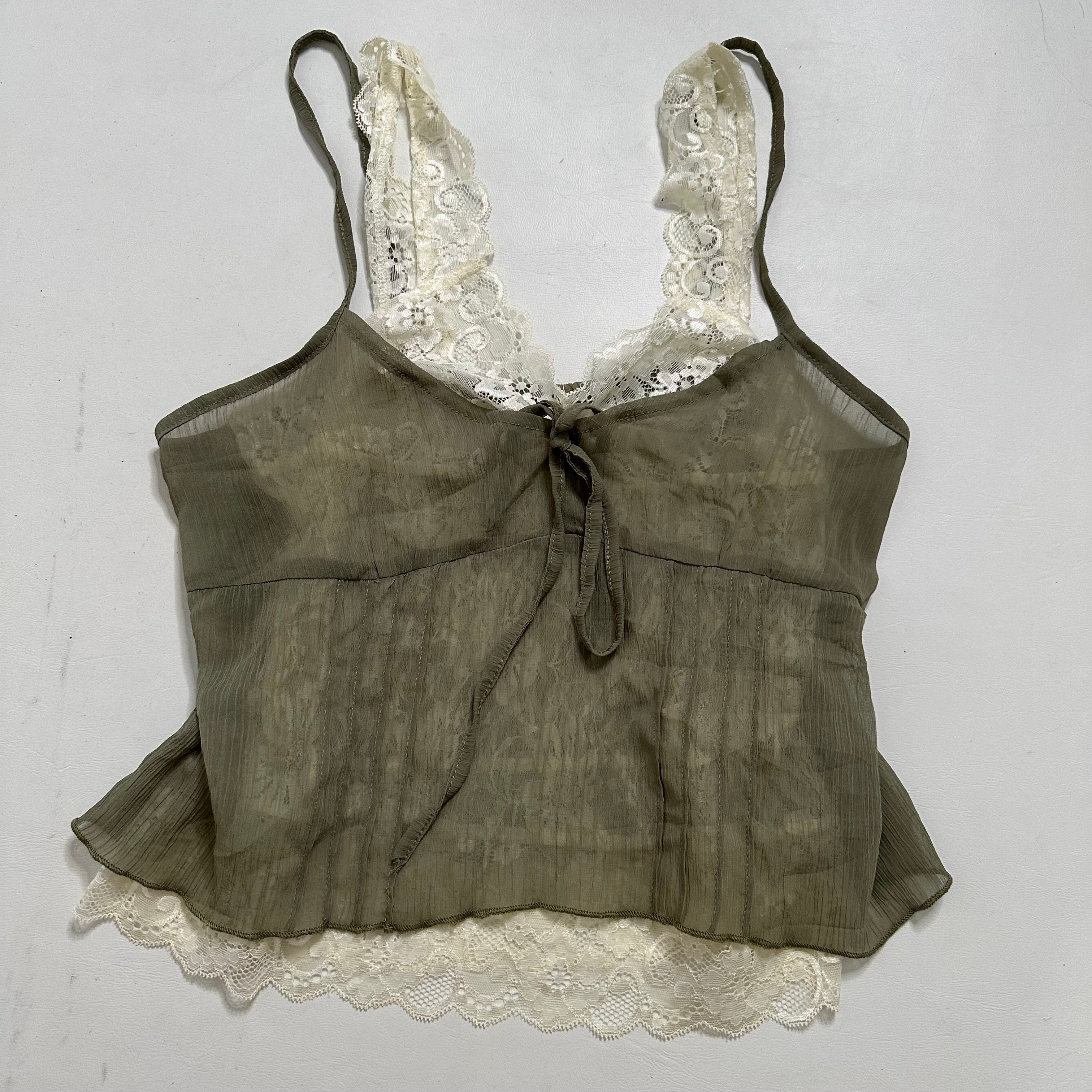 Khaki mesh lace double layered cami