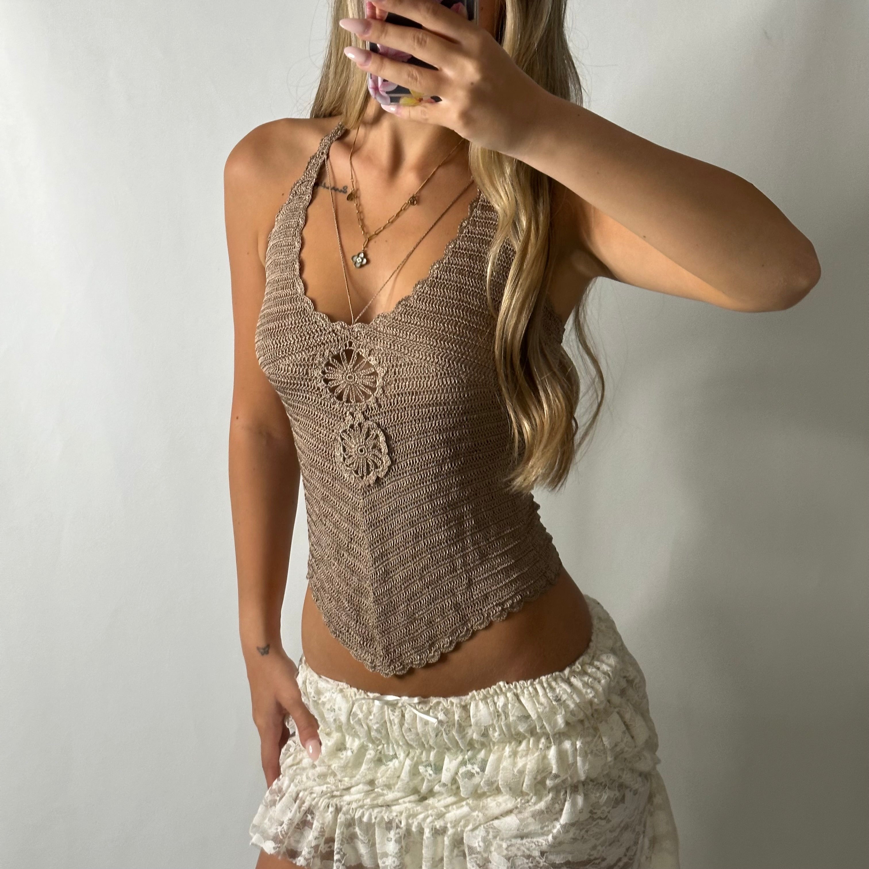 Brown crochet halter top