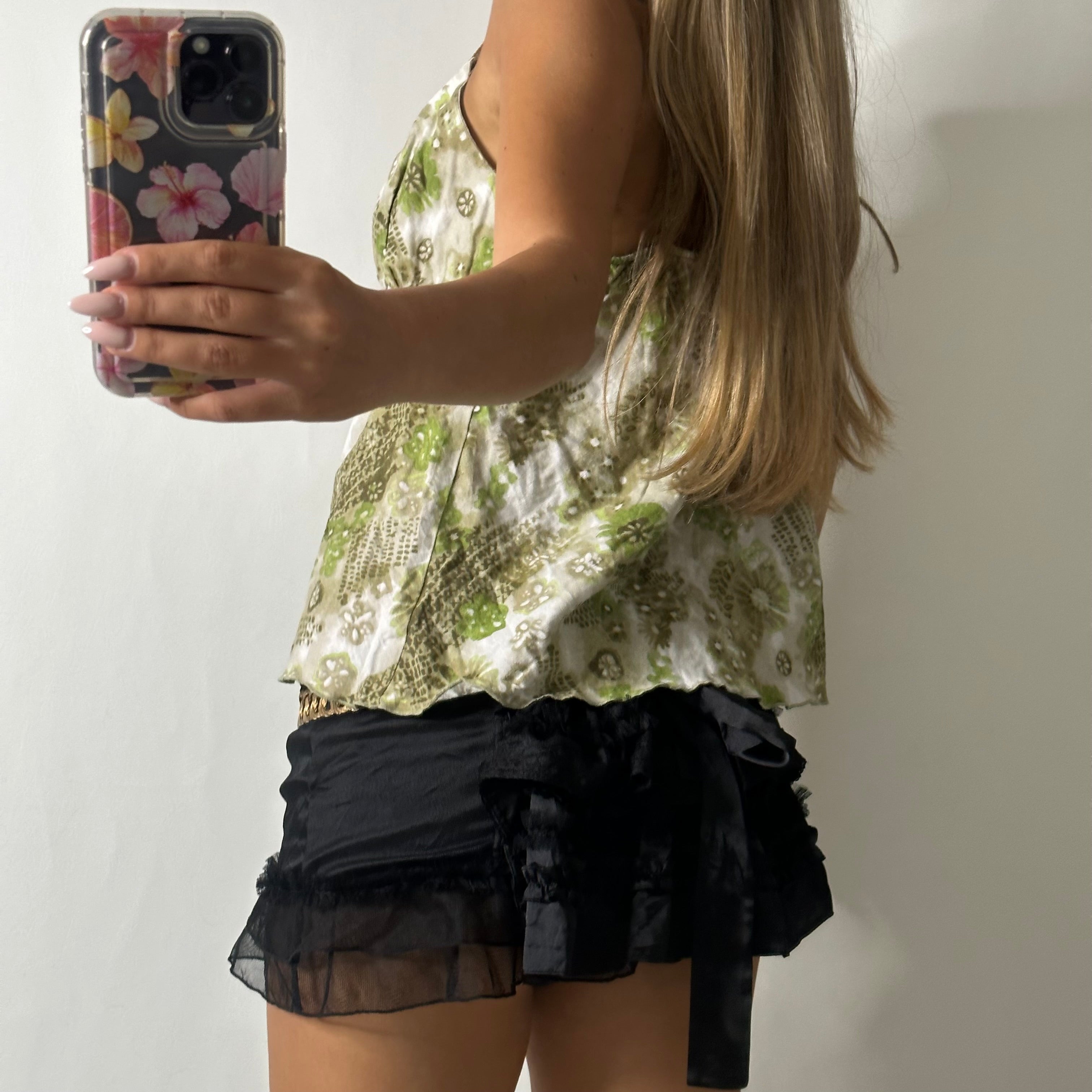 Green floral sequin cami