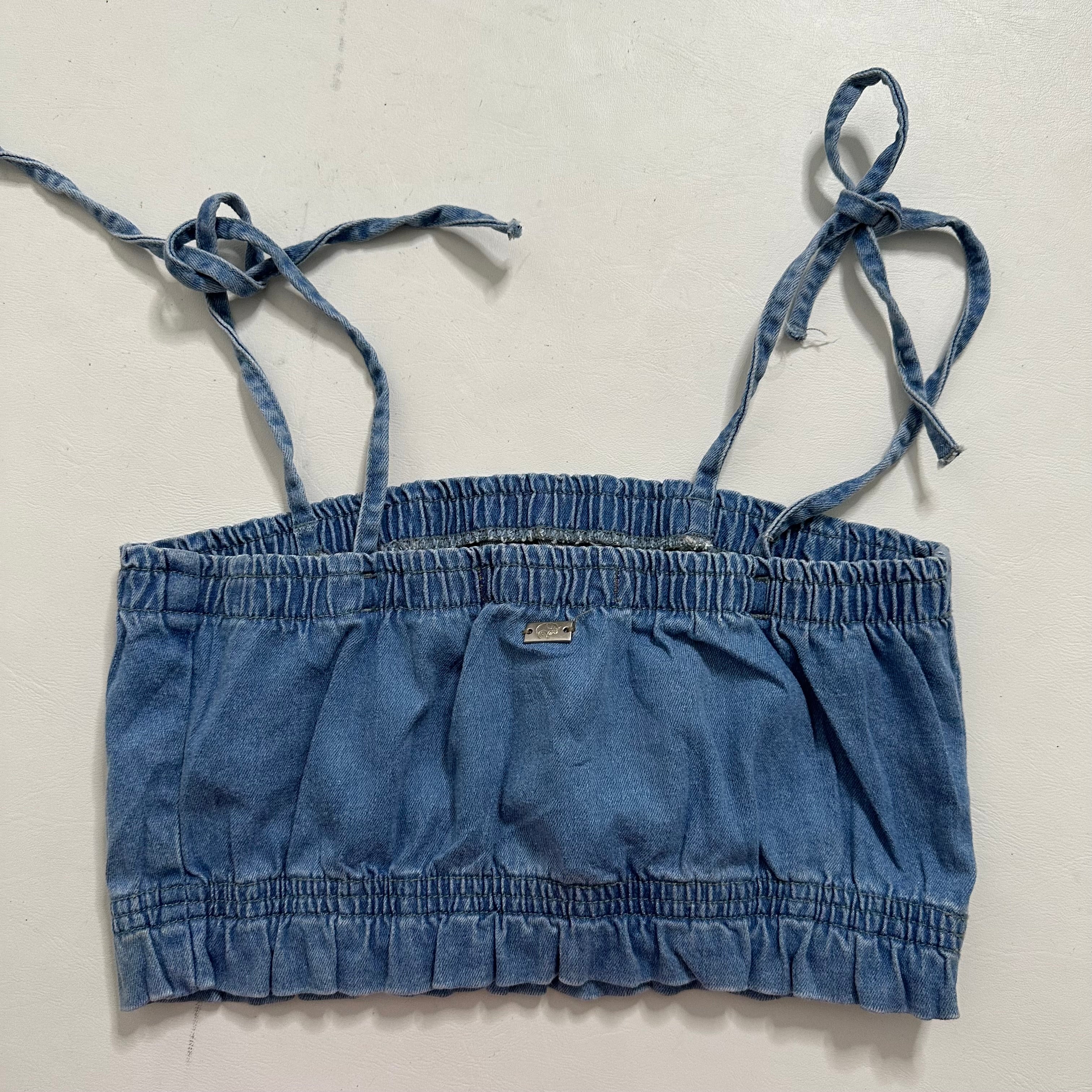 Denim crop top with bow tie straps