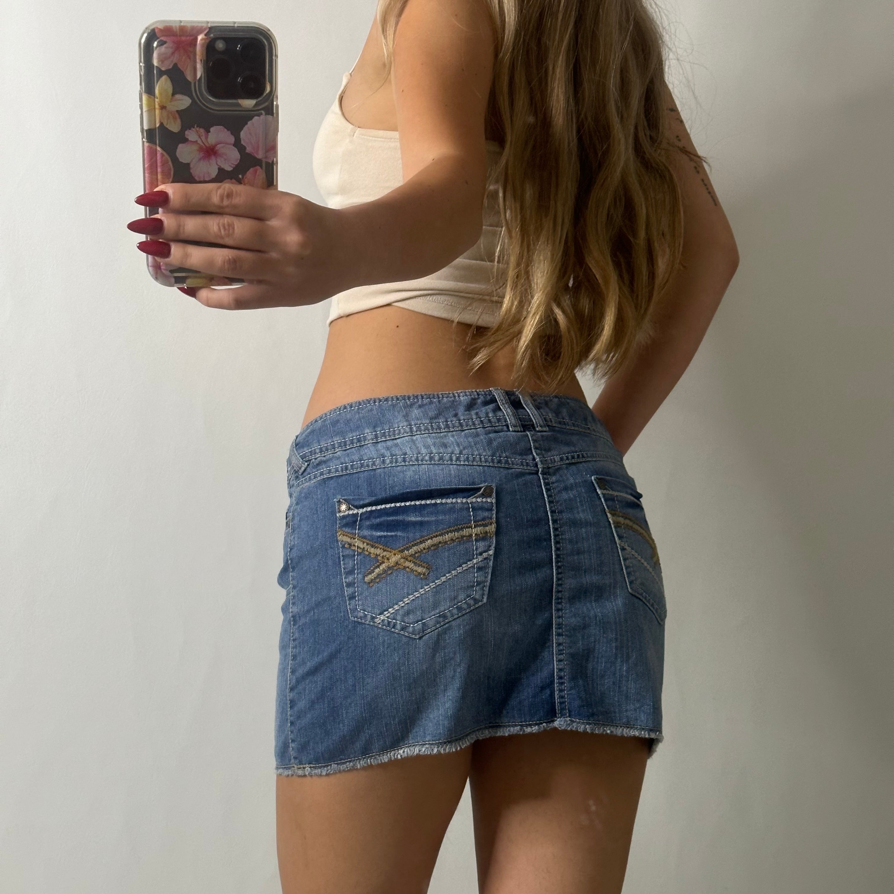 Mini denim skirt with contrast stitching