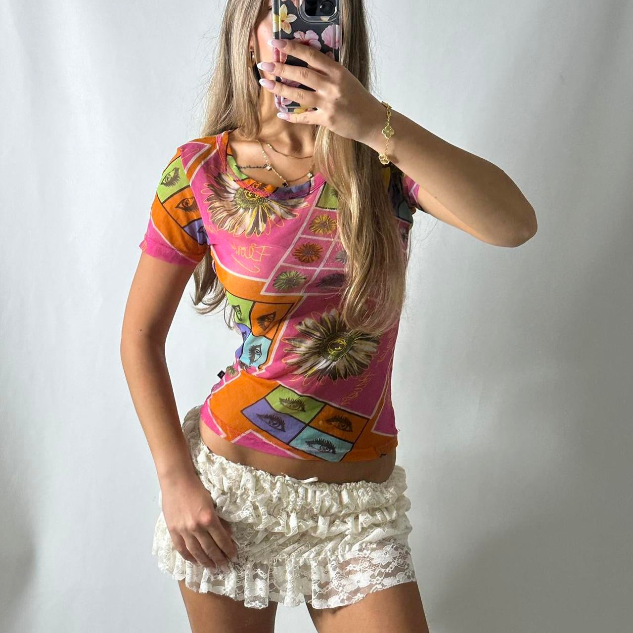 Eye print mesh baby tee