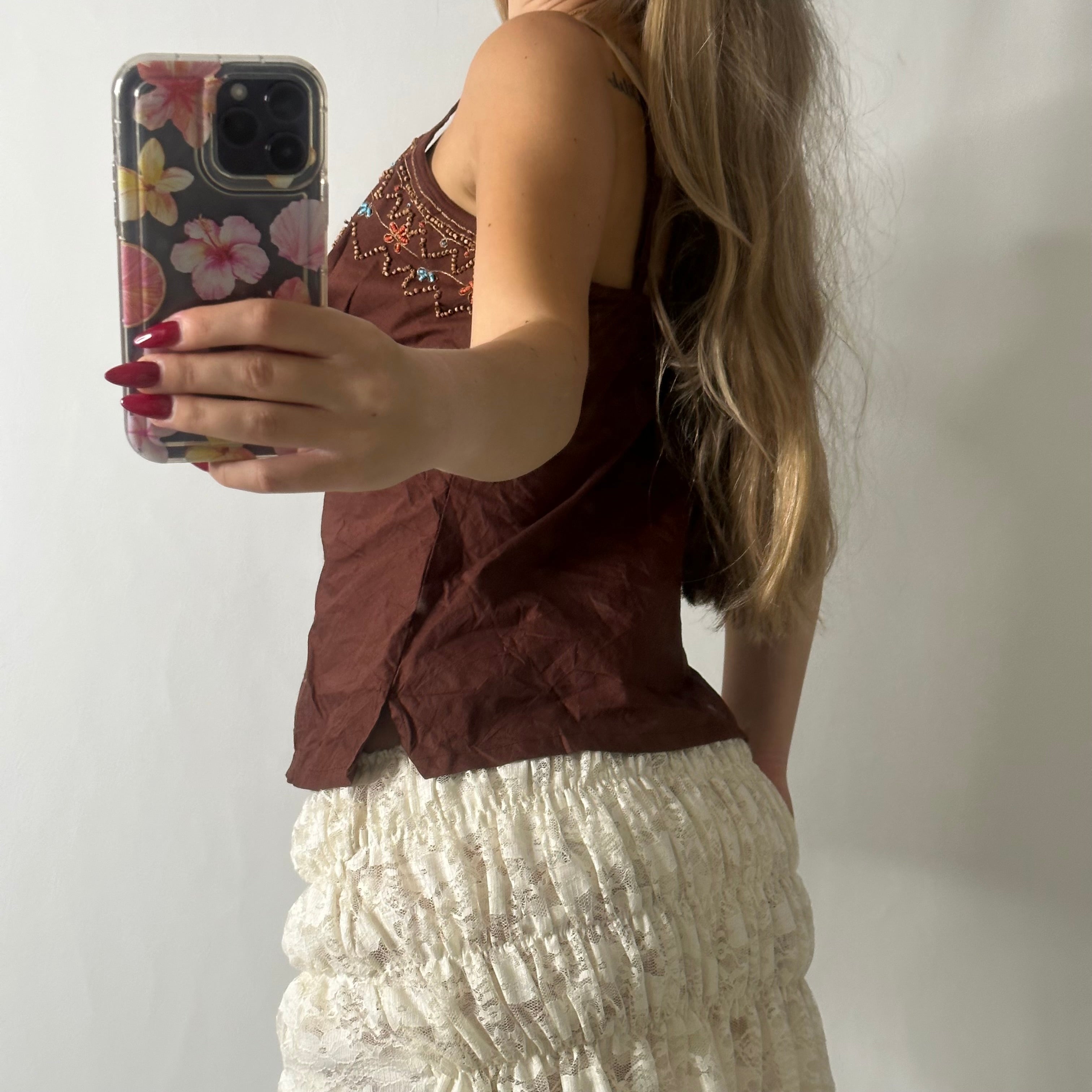 Brown beaded cami vest top