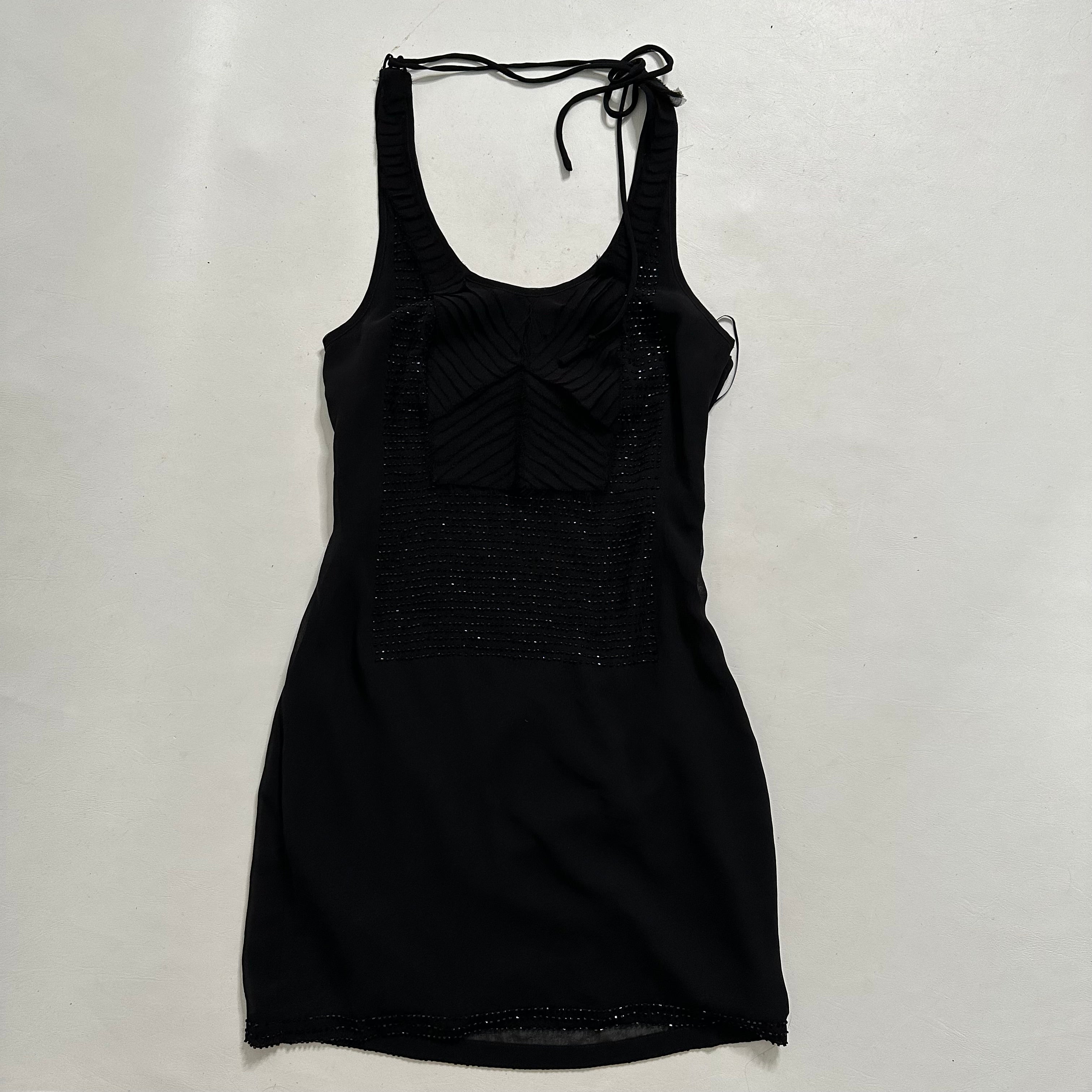 Black mesh sequin halter dress