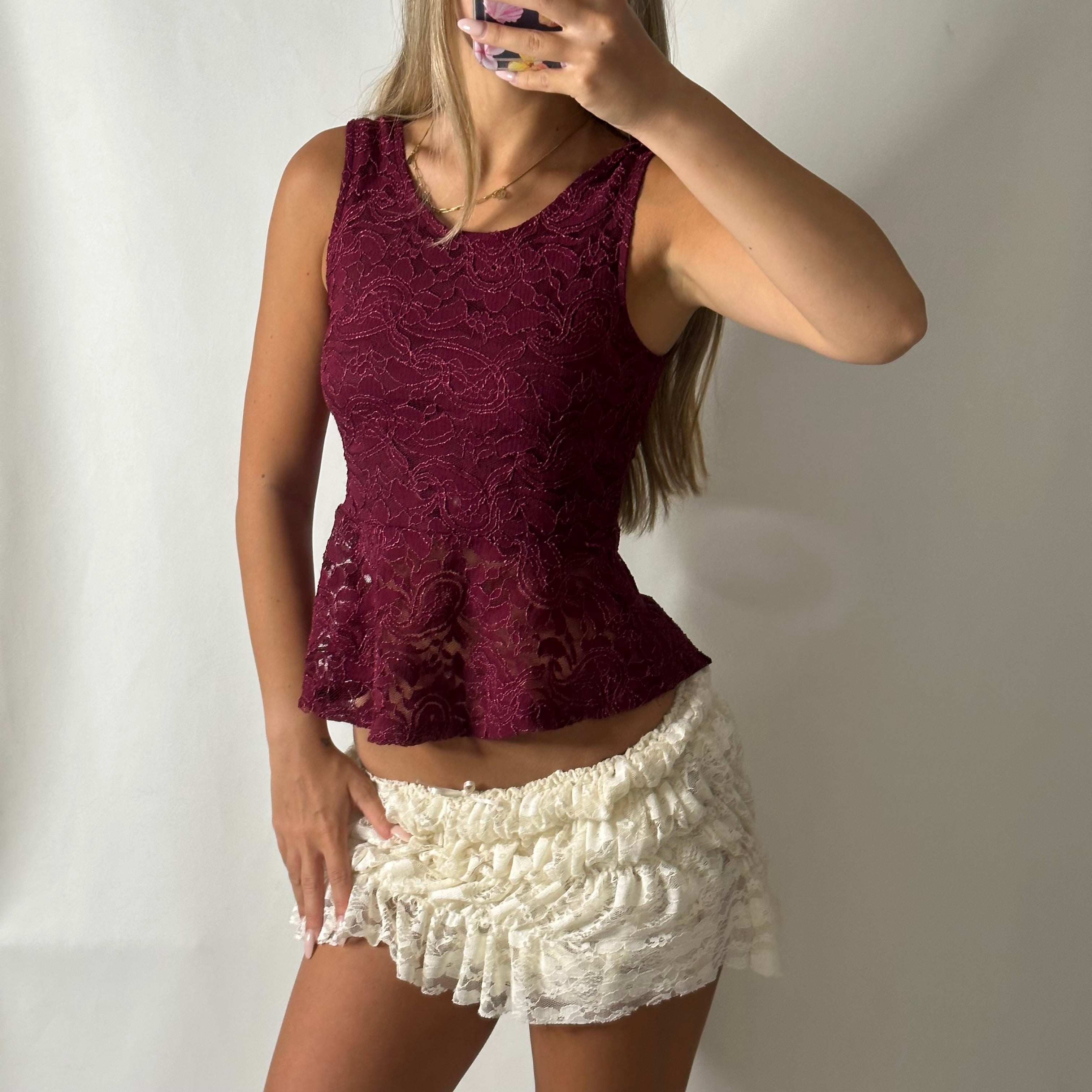 Burgundy lace top with bow