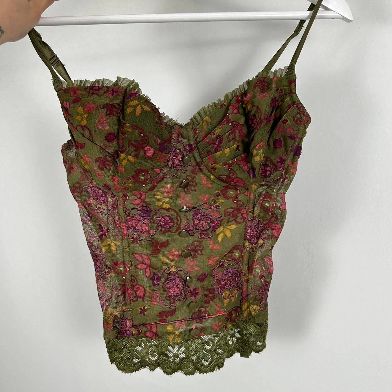 Khaki mesh velour corset