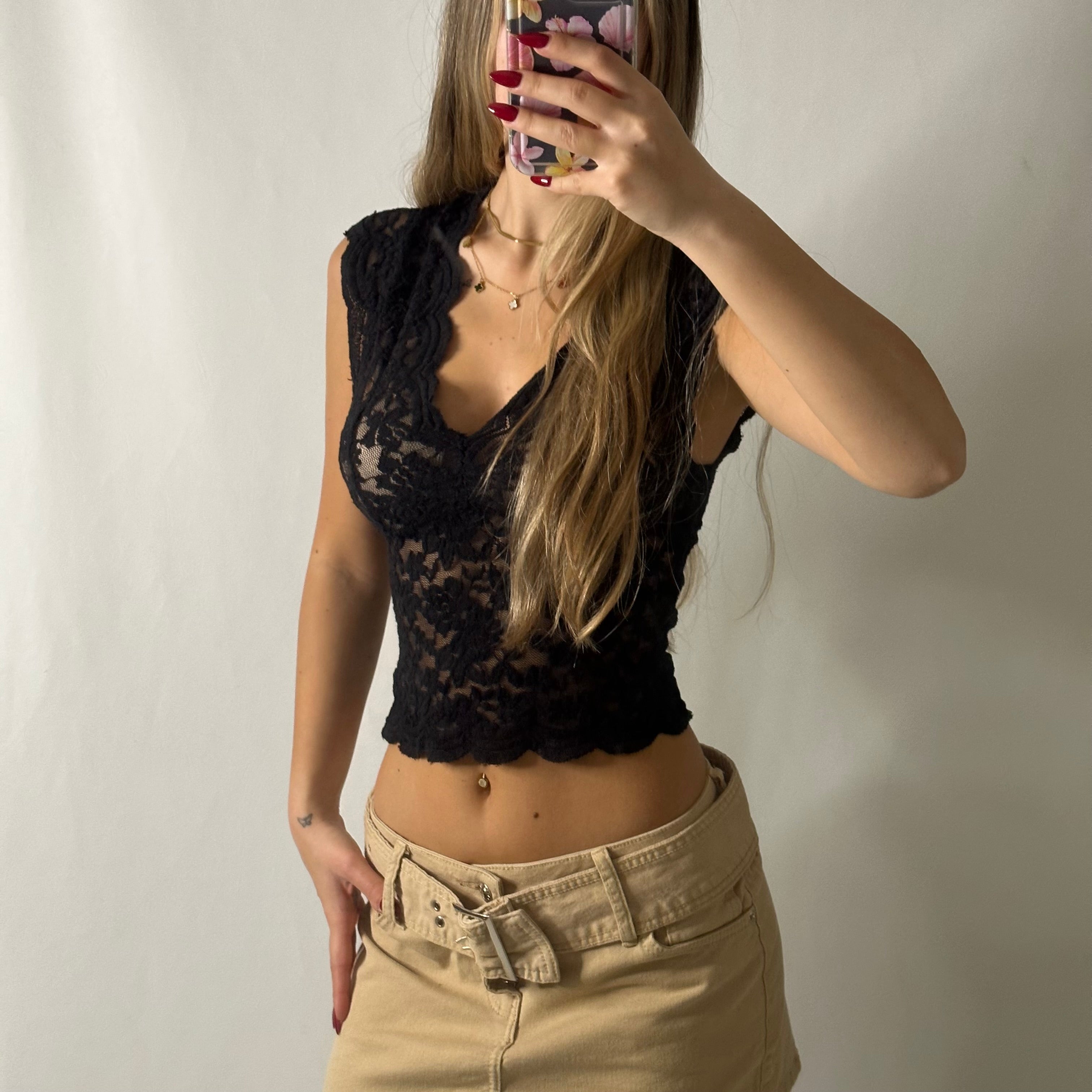 Black lace vest