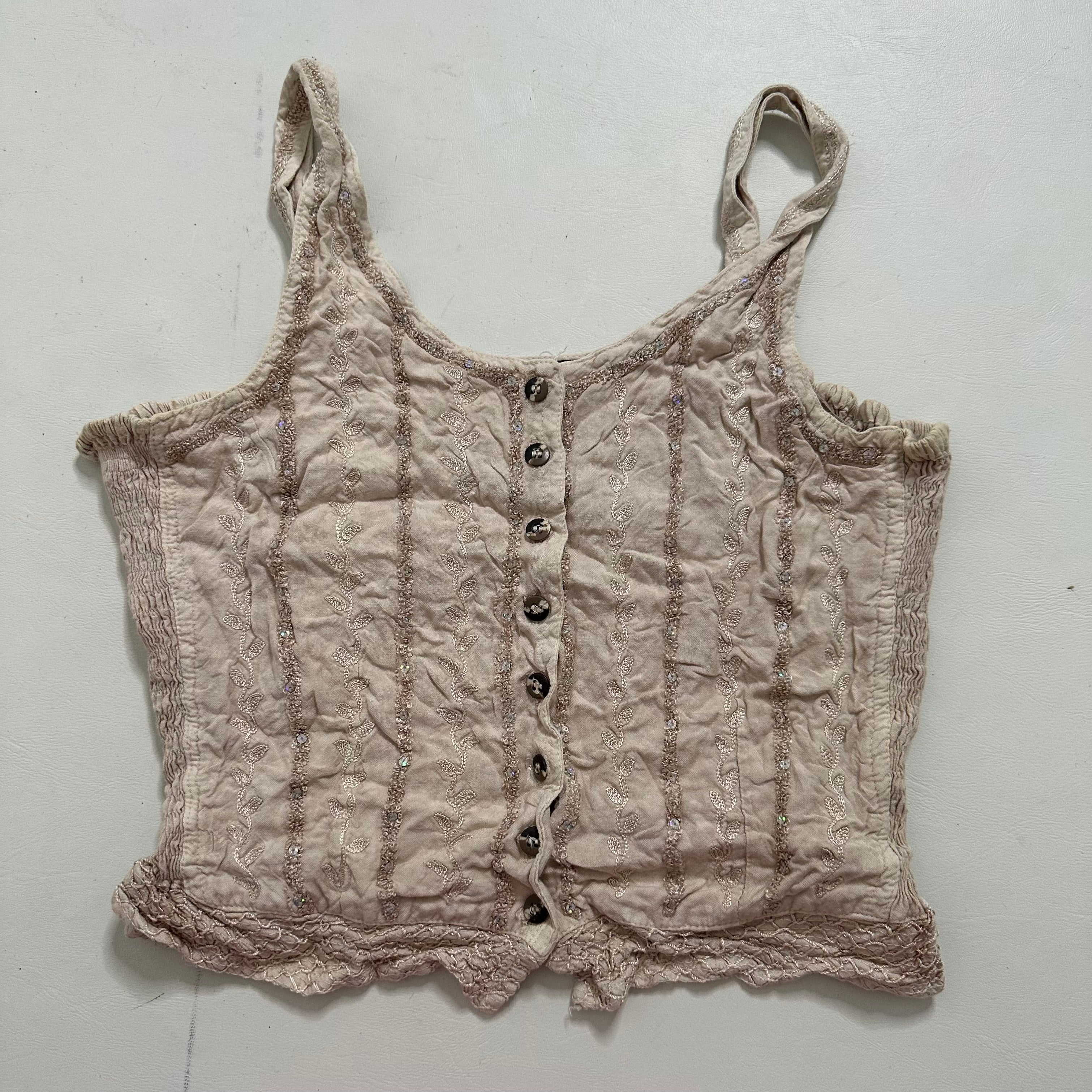 Linen sequin button up top