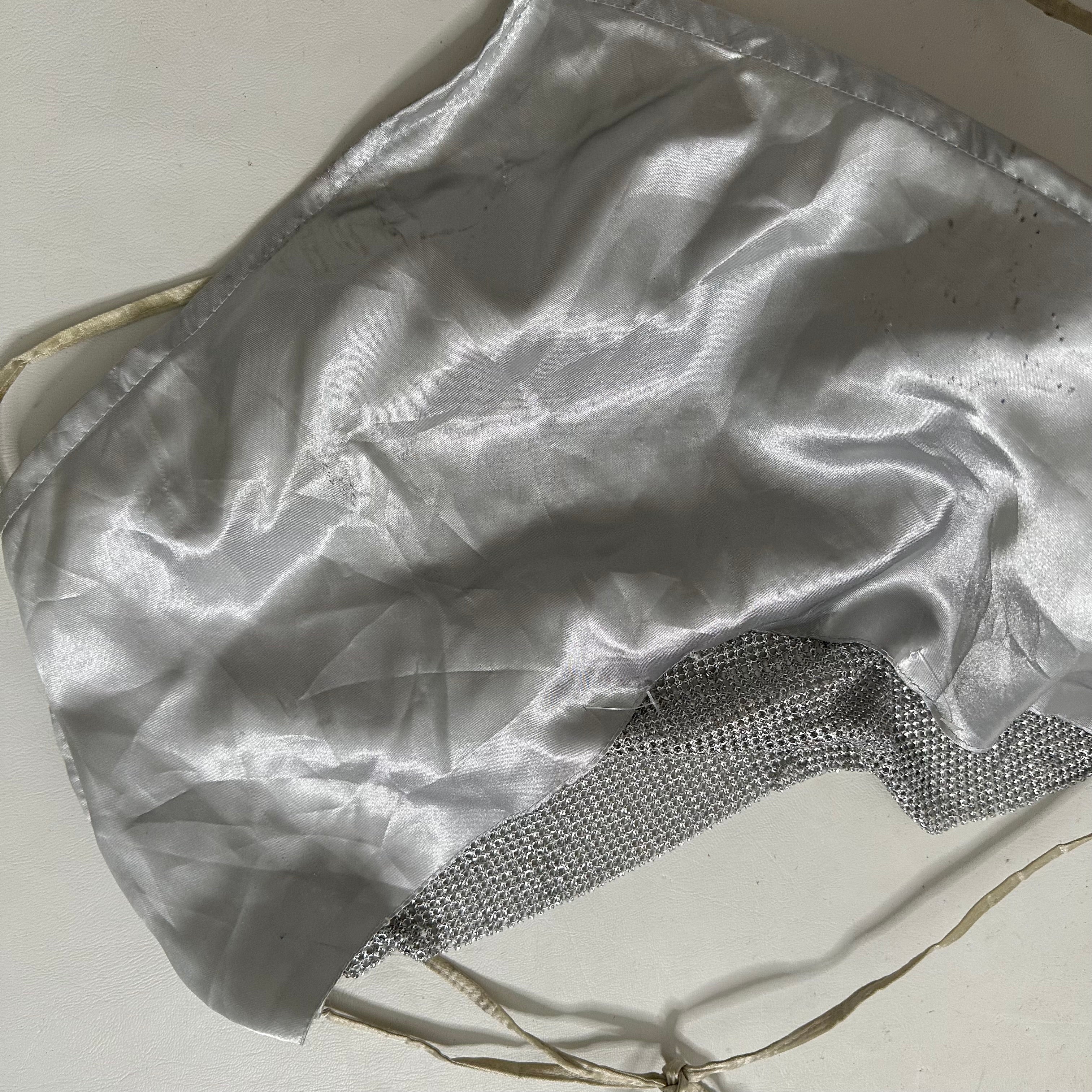 Silver backless cowl halter rhinestone top