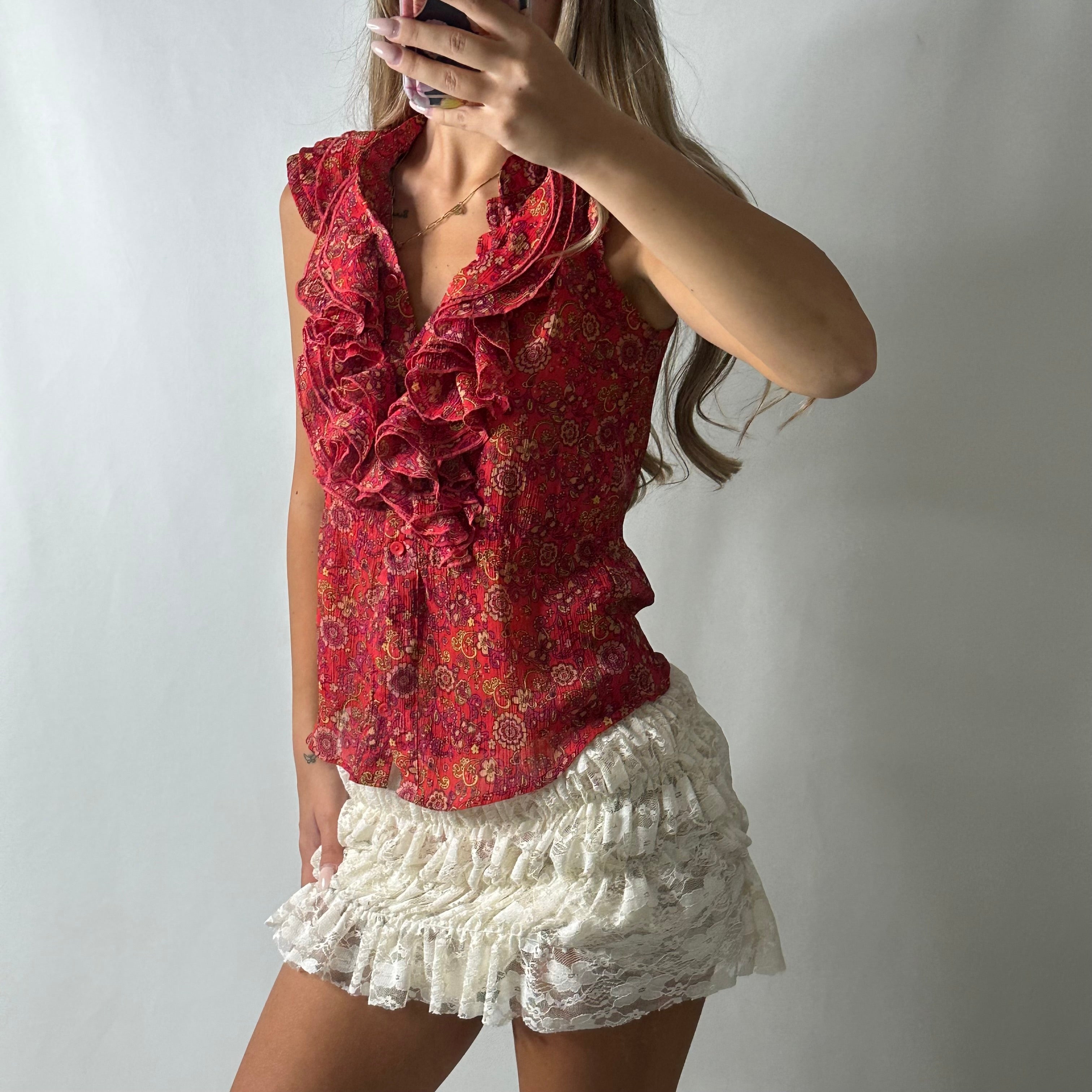 Ruffle mesh blouse
