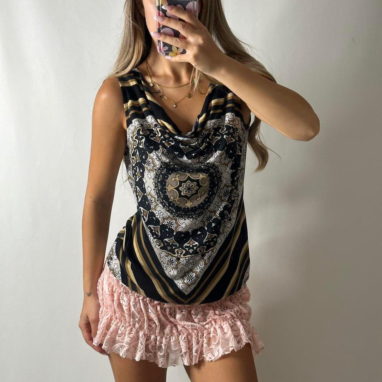 Cowl neck paisley print top