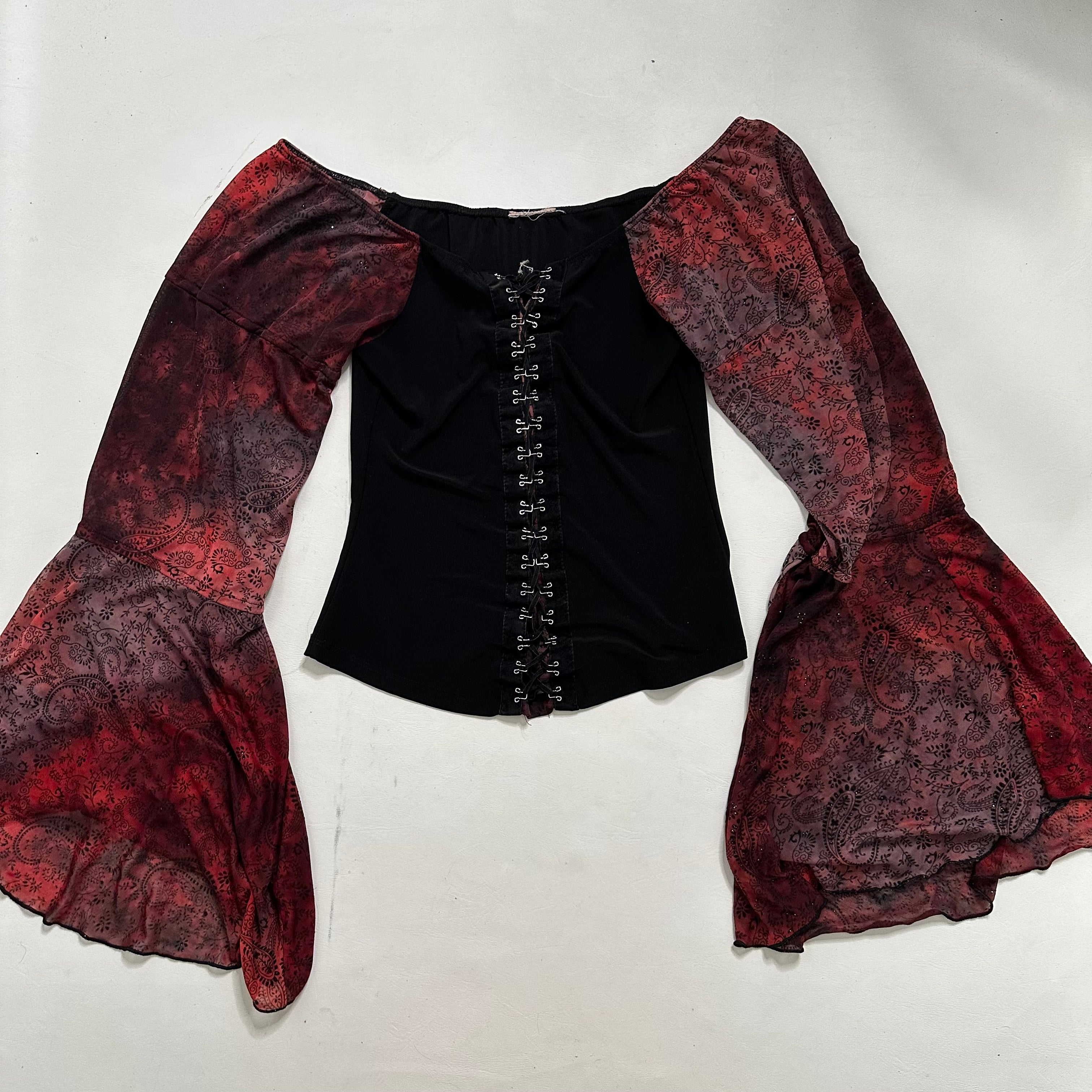 Bell mesh sleeve corset style top