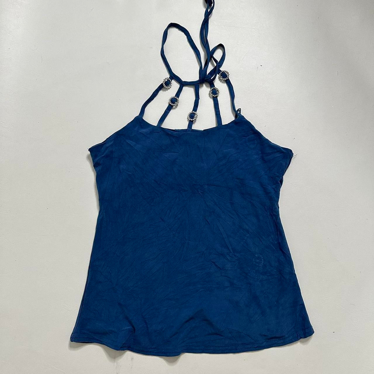 Blue rhinestone halter top
