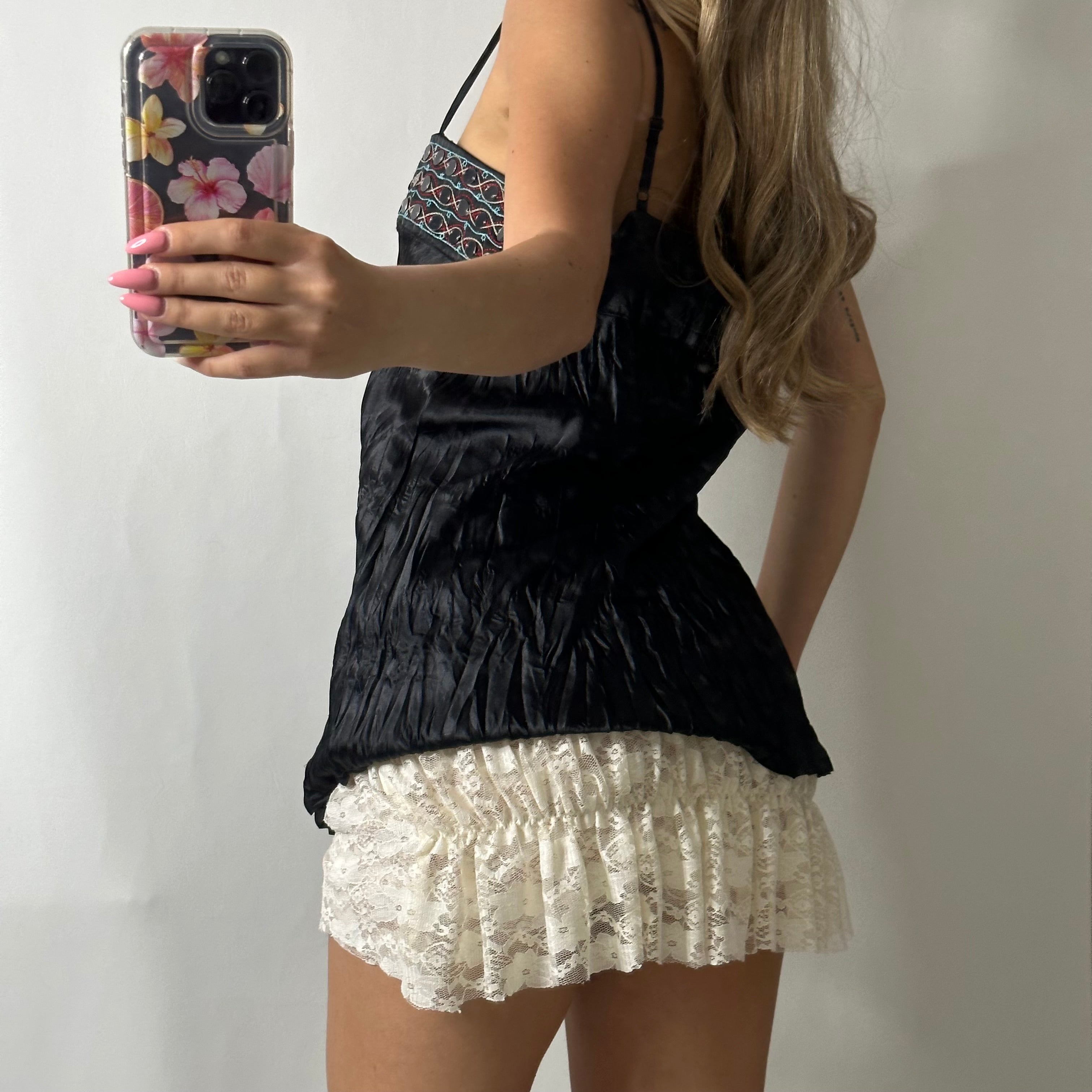 Satin sequin embellished top