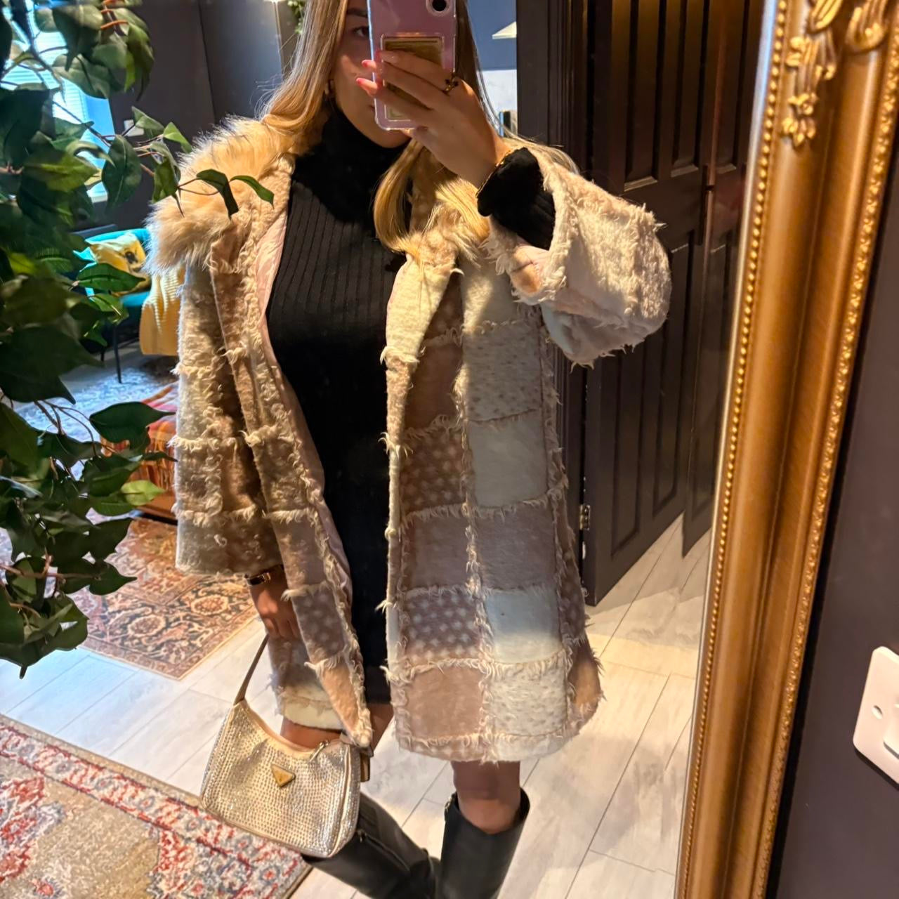 Italian Vintage pink fur patchwork coat