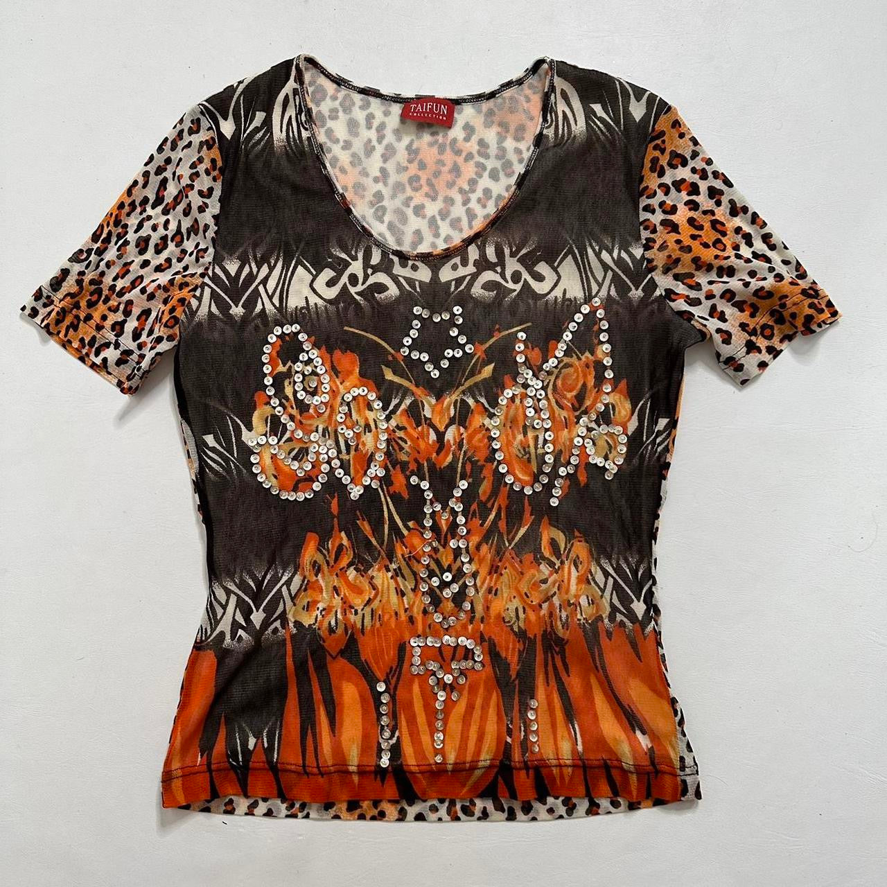 Mesh leopard sequin baby tee