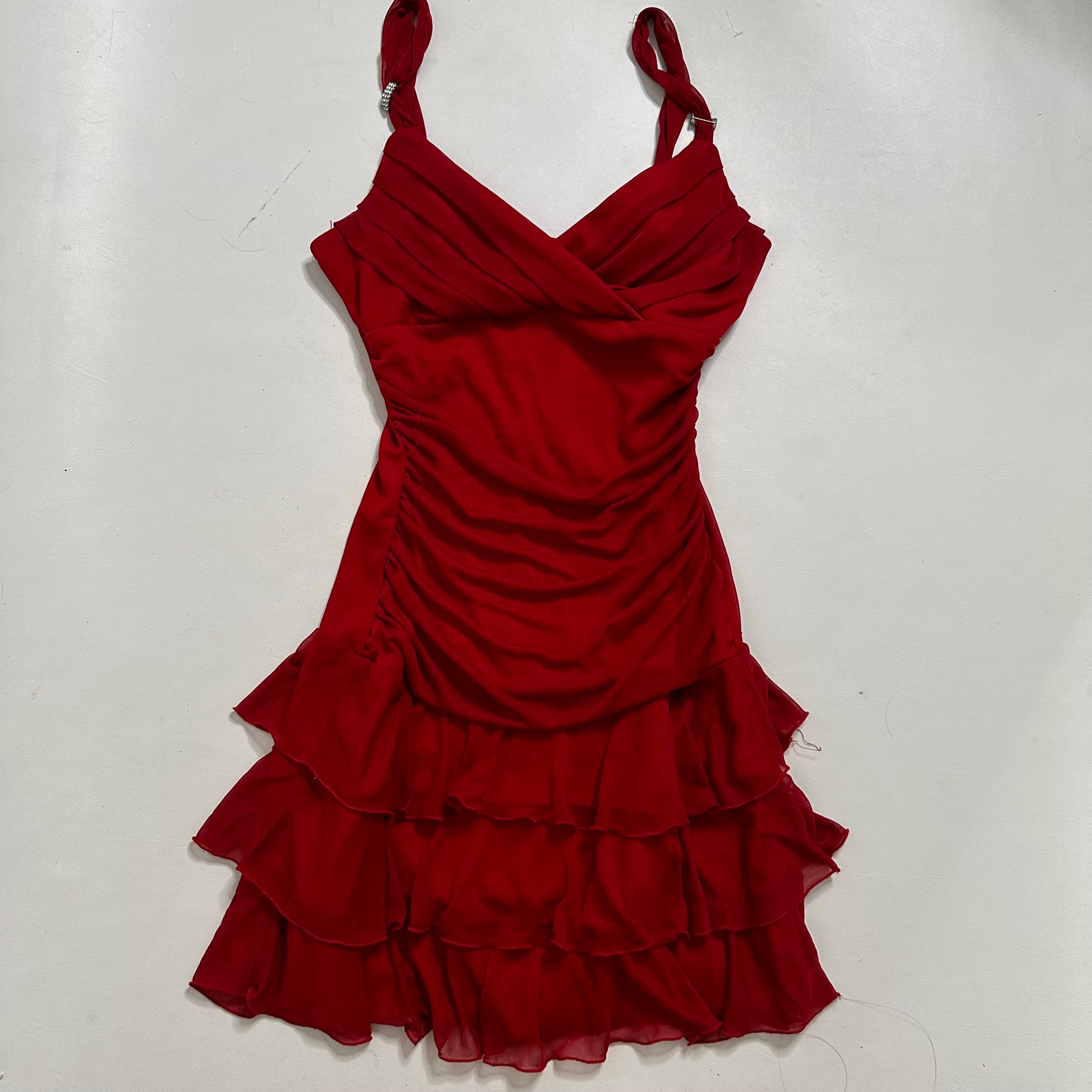 Halter neck red ruffle mini dress