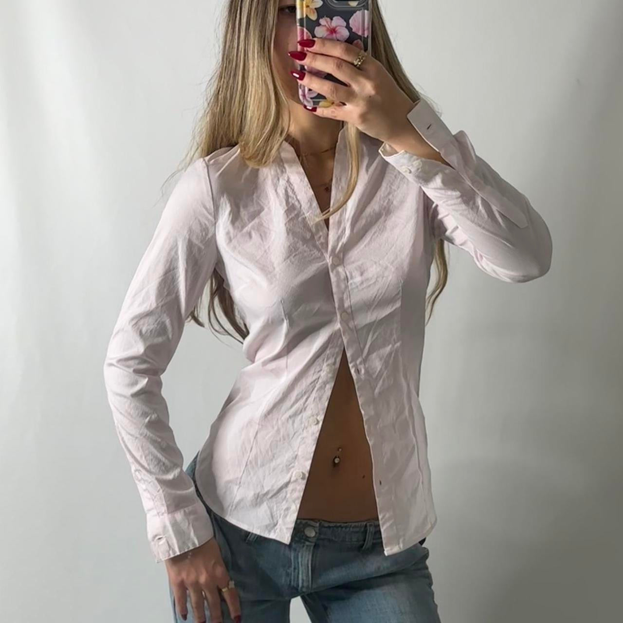 Pink fitted button up shirt