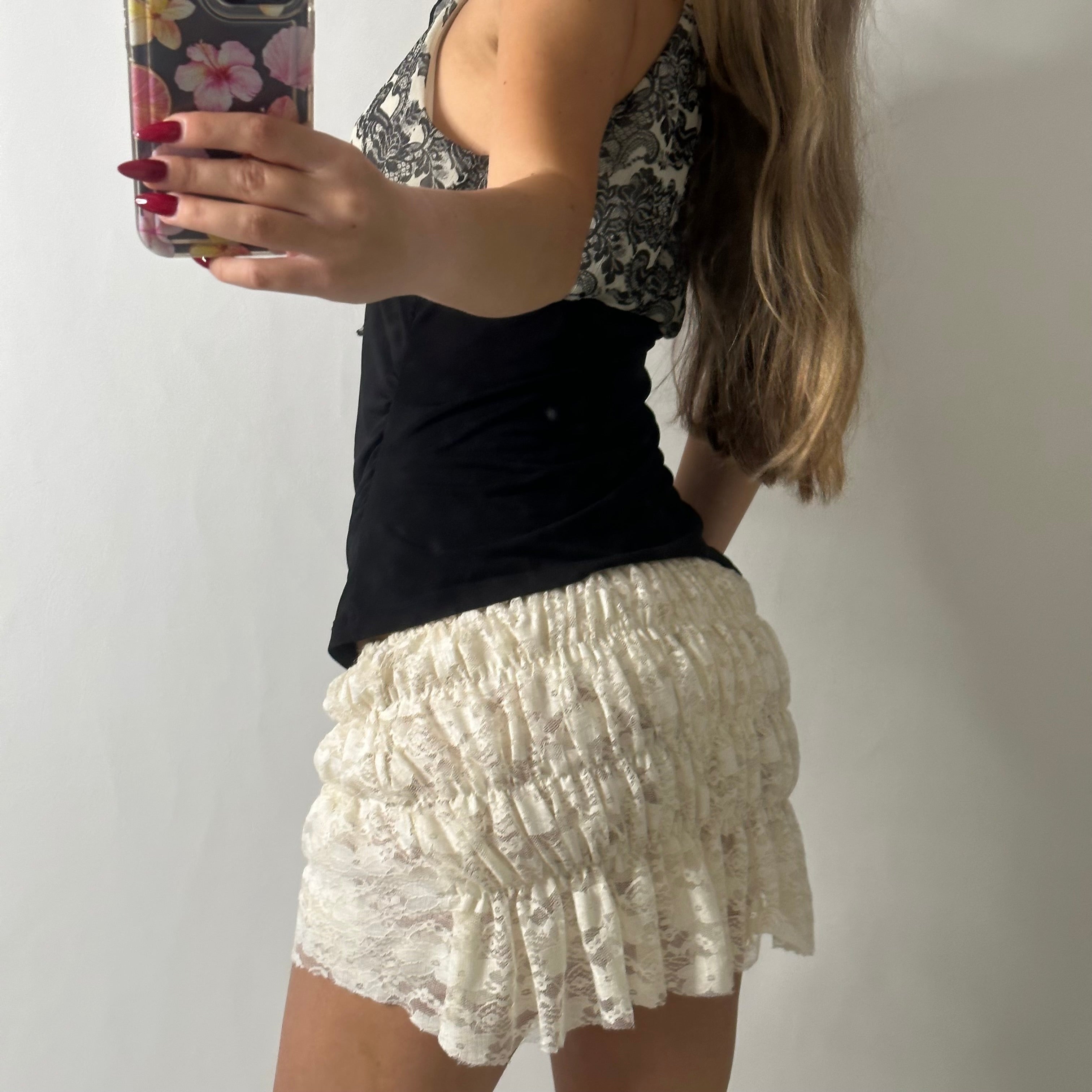 Mesh ruffle turtleneck top