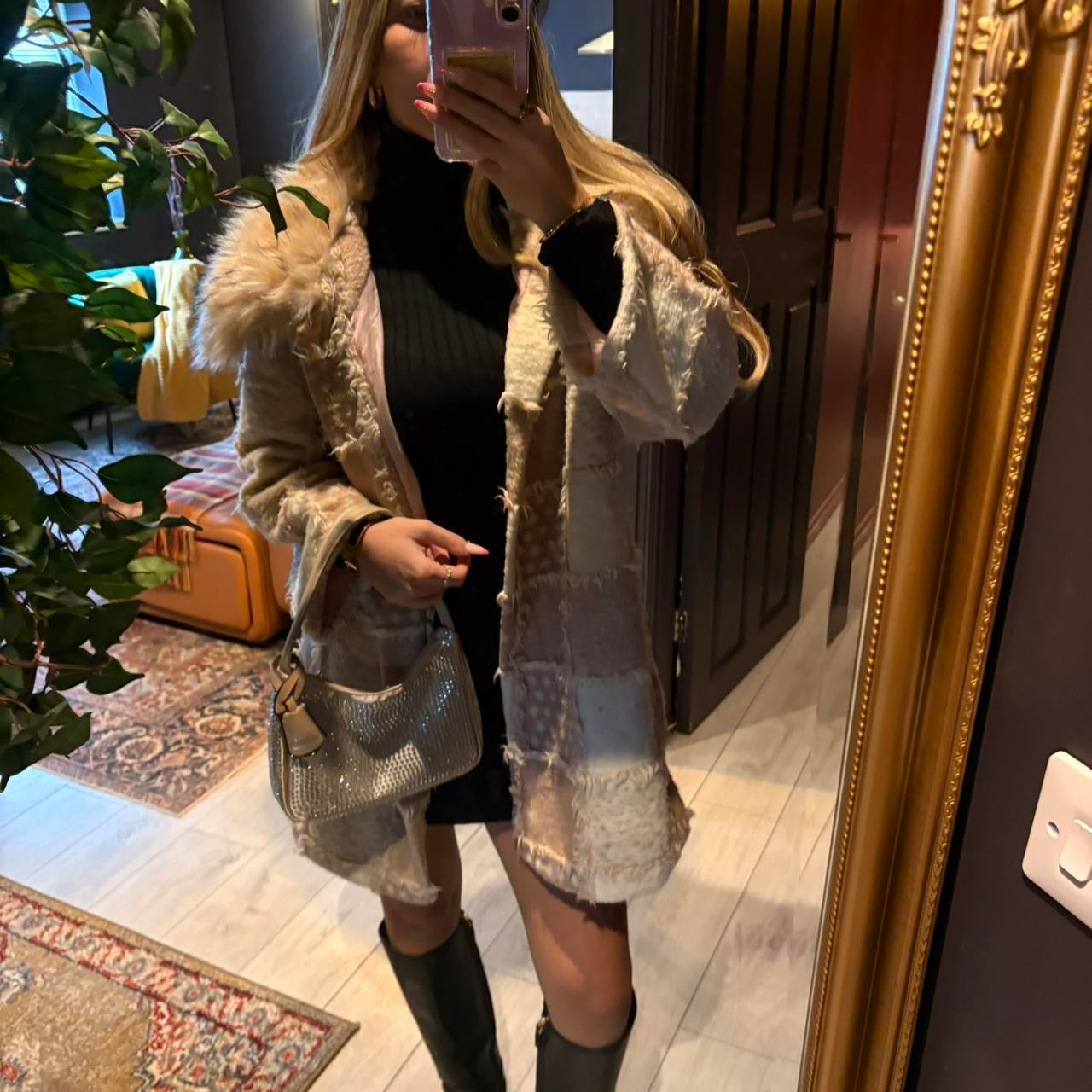Italian Vintage pink fur patchwork coat