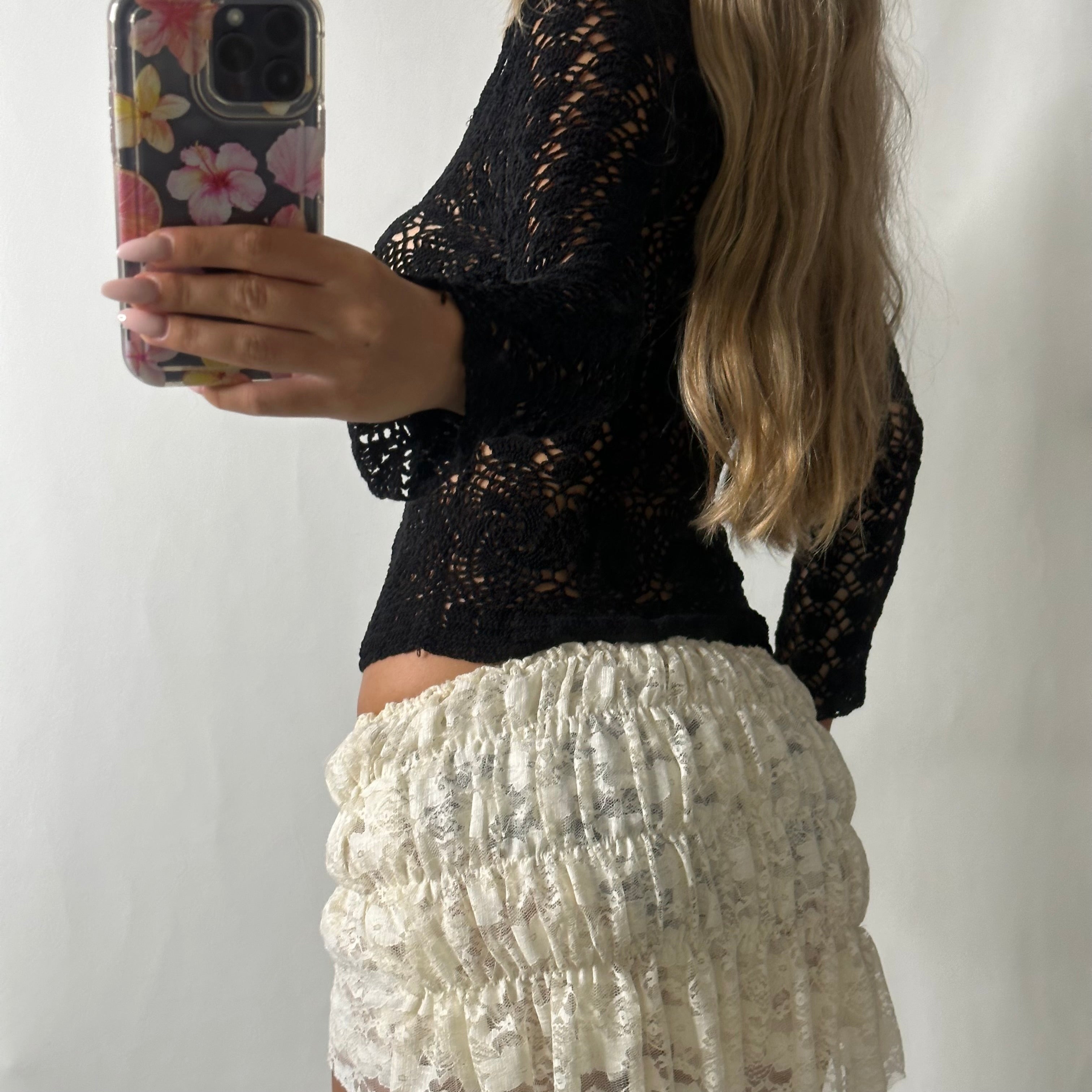 Black crochet knit top