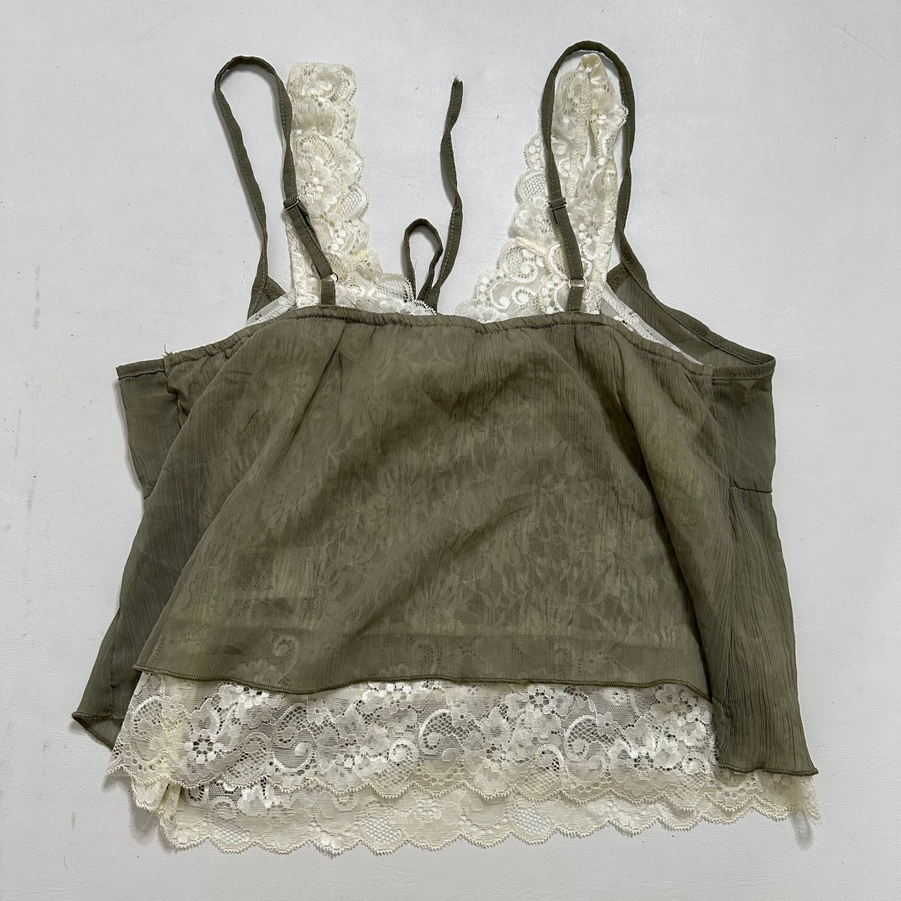Khaki mesh lace double layered cami