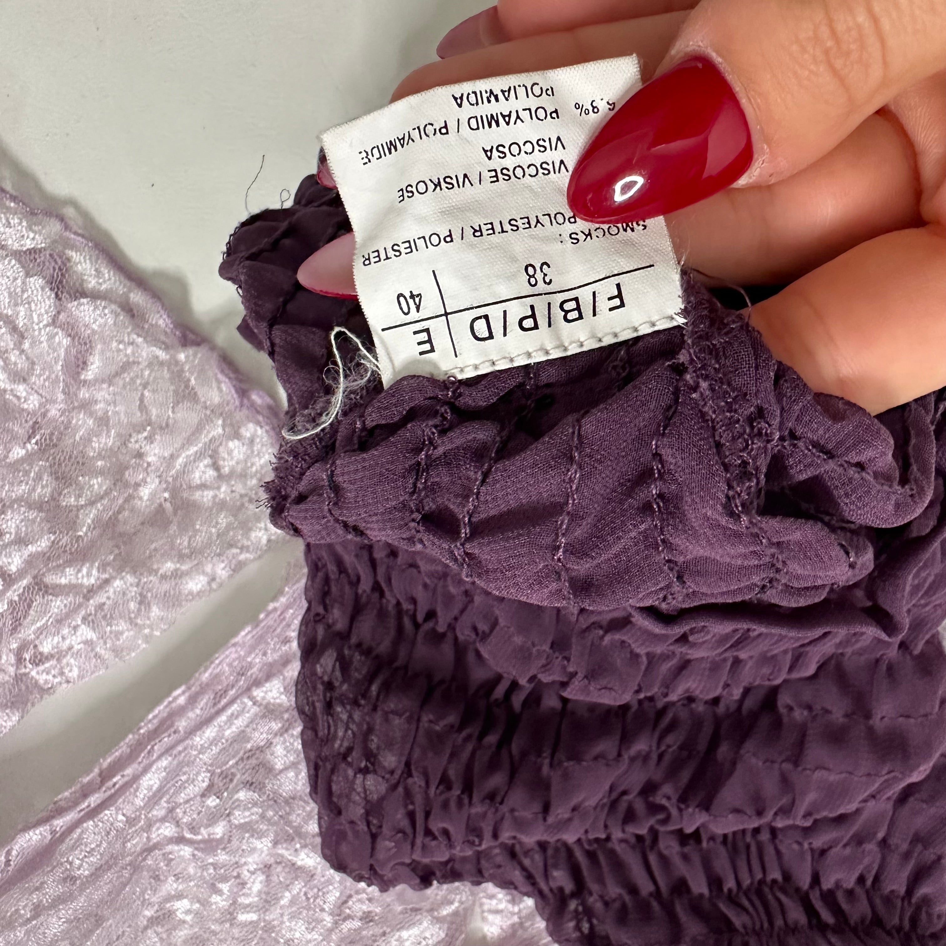 Purple lilac lace mesh ruched top