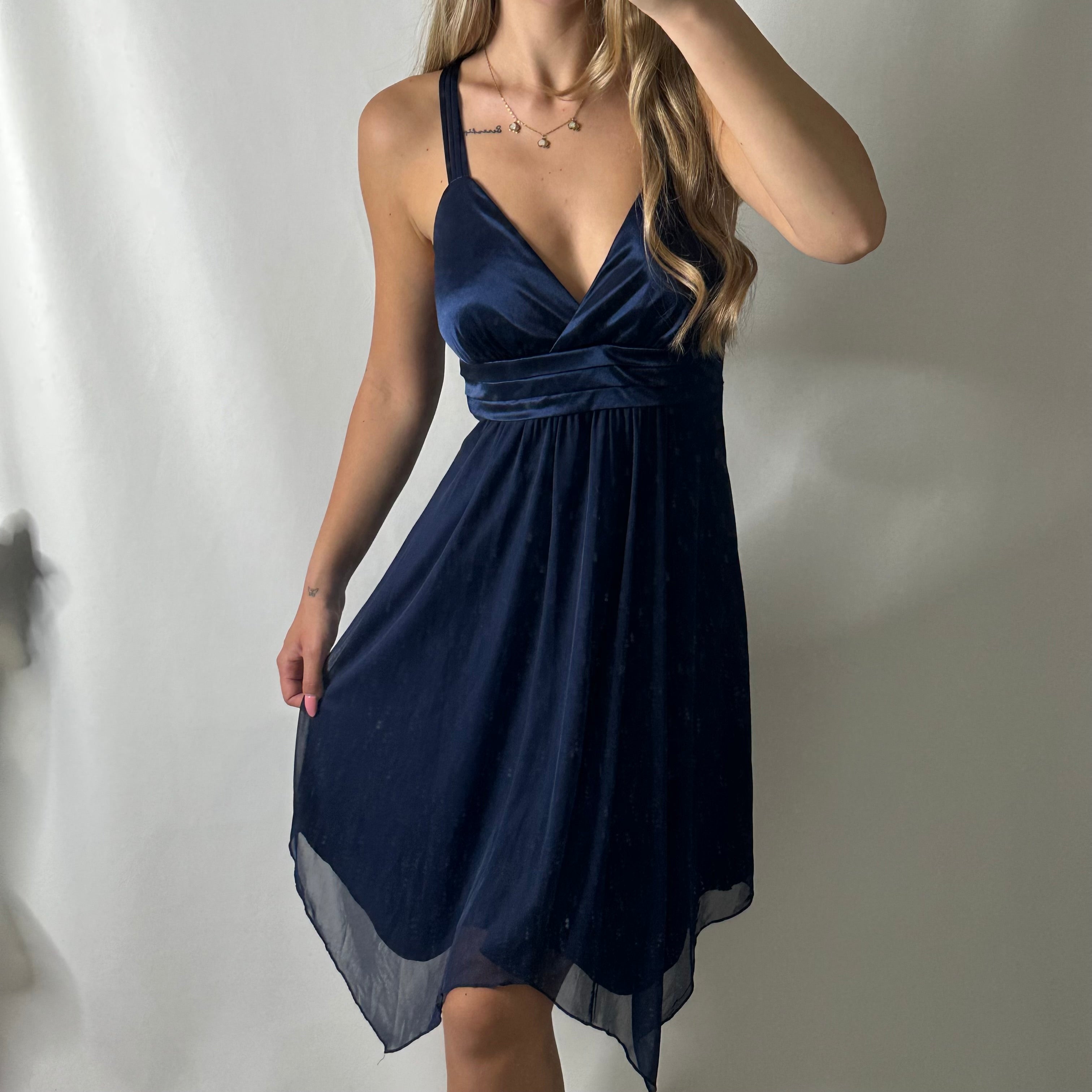 Navy satin fairy dress with o ring buckle