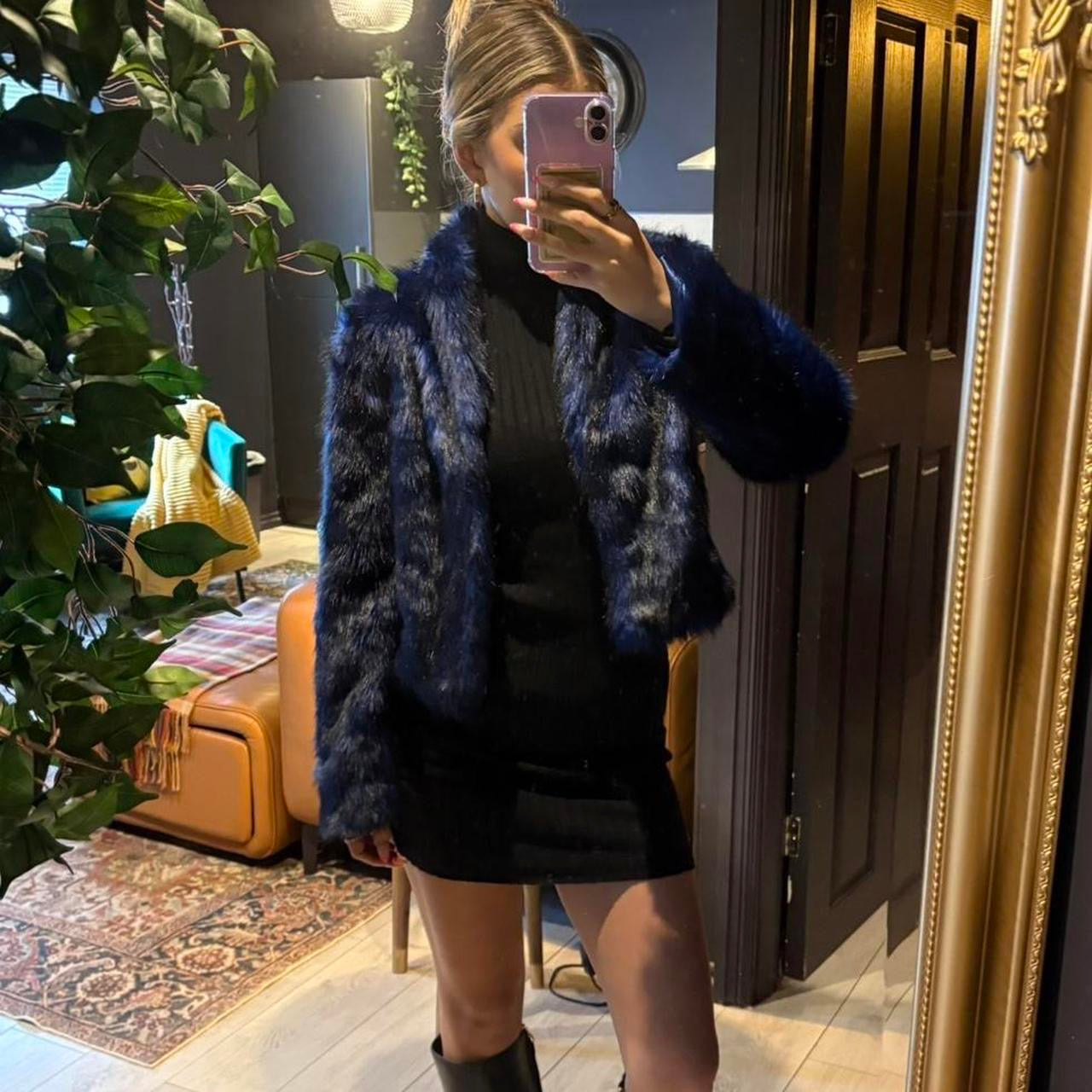 Blue fur cropped jacket