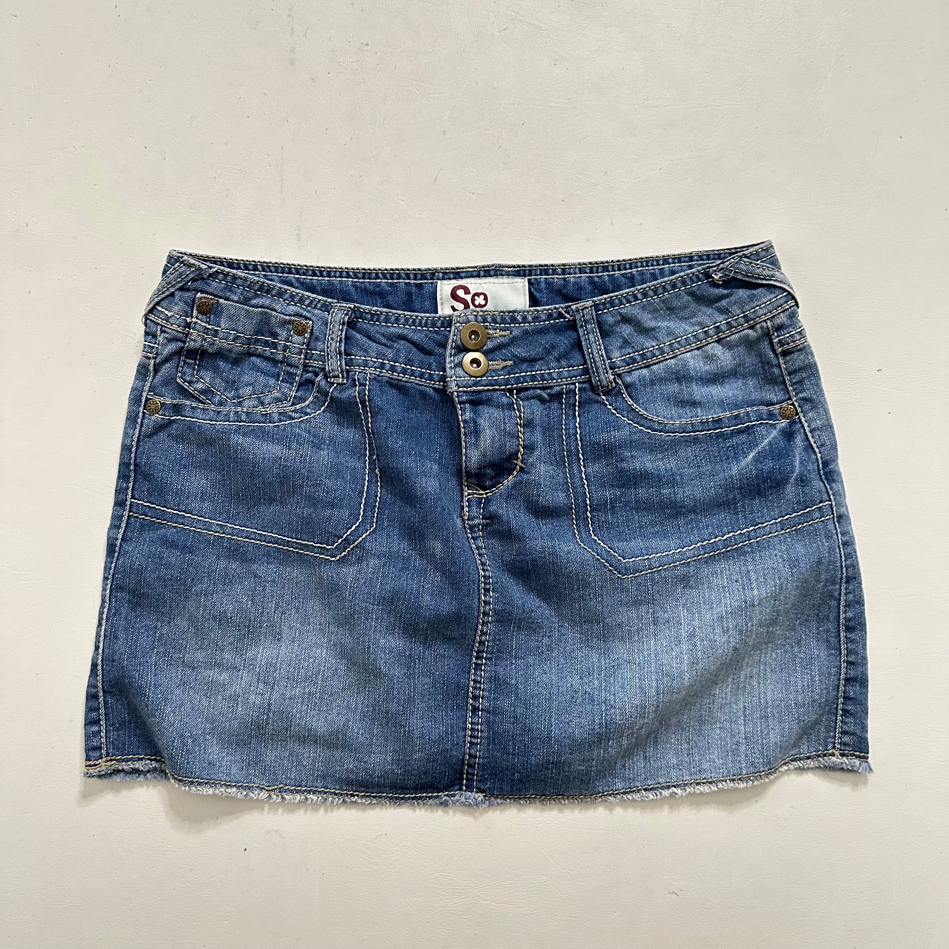Mini denim skirt with contrast stitching