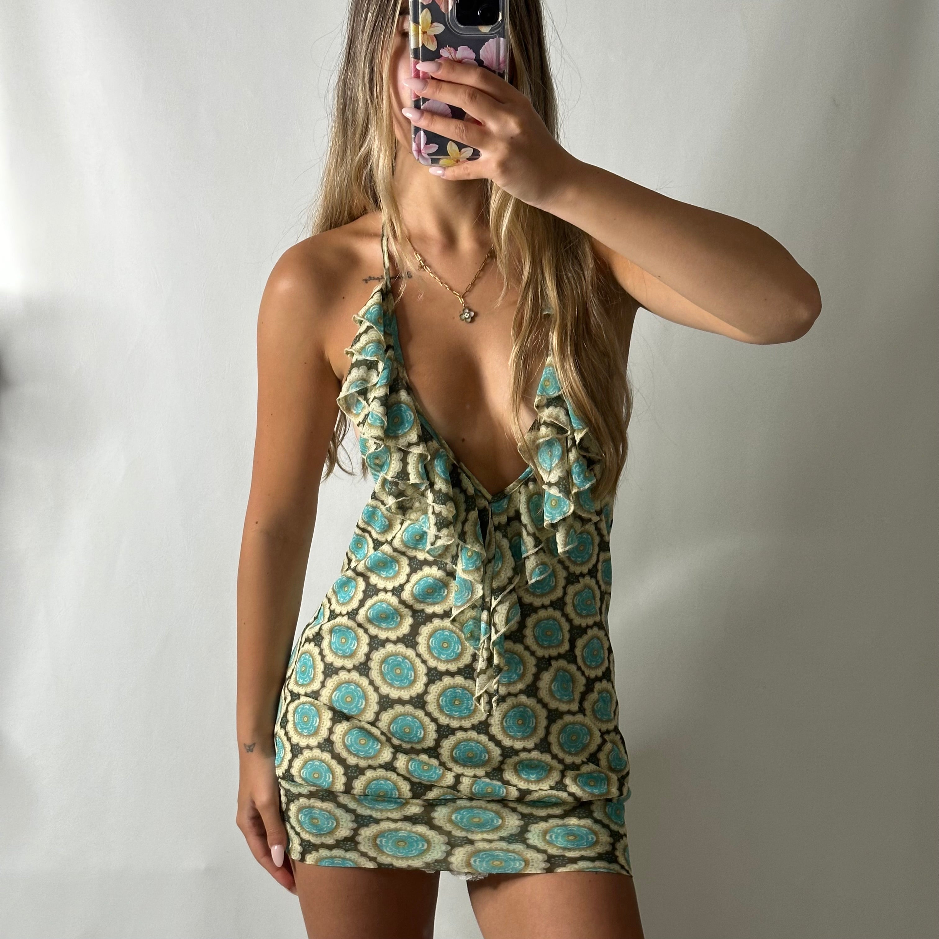 Ruffle halter mini dress