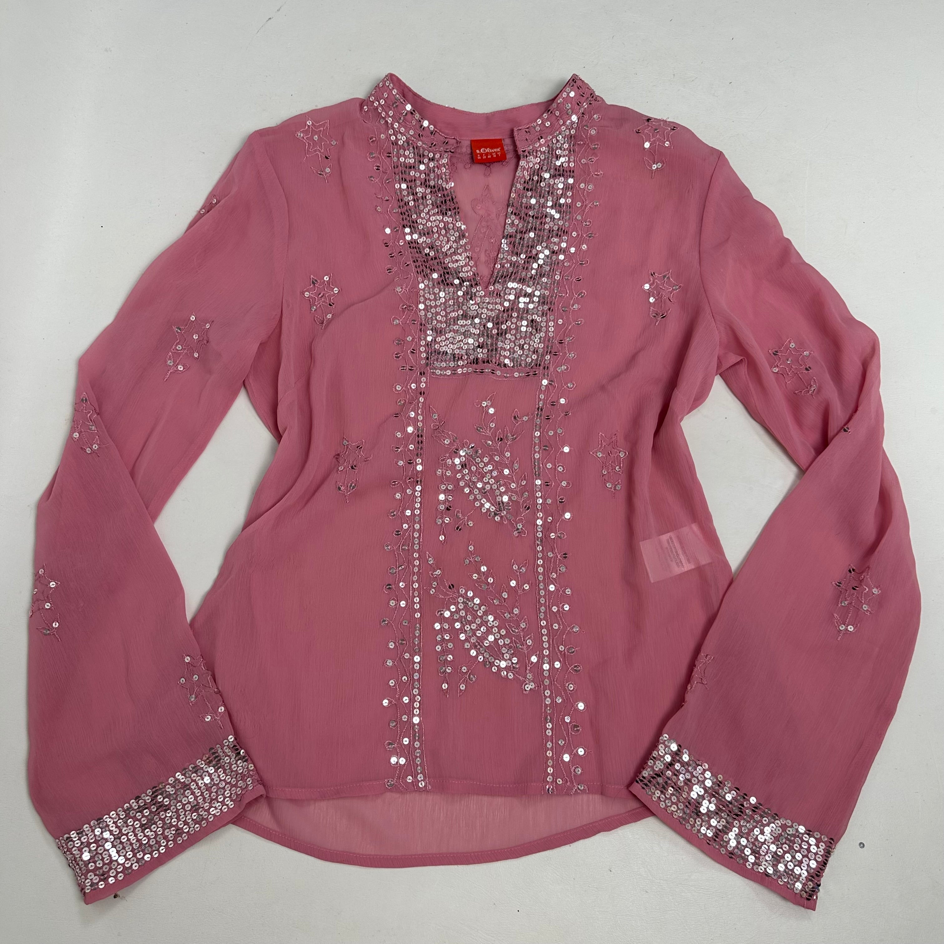 Pink mesh sequin top