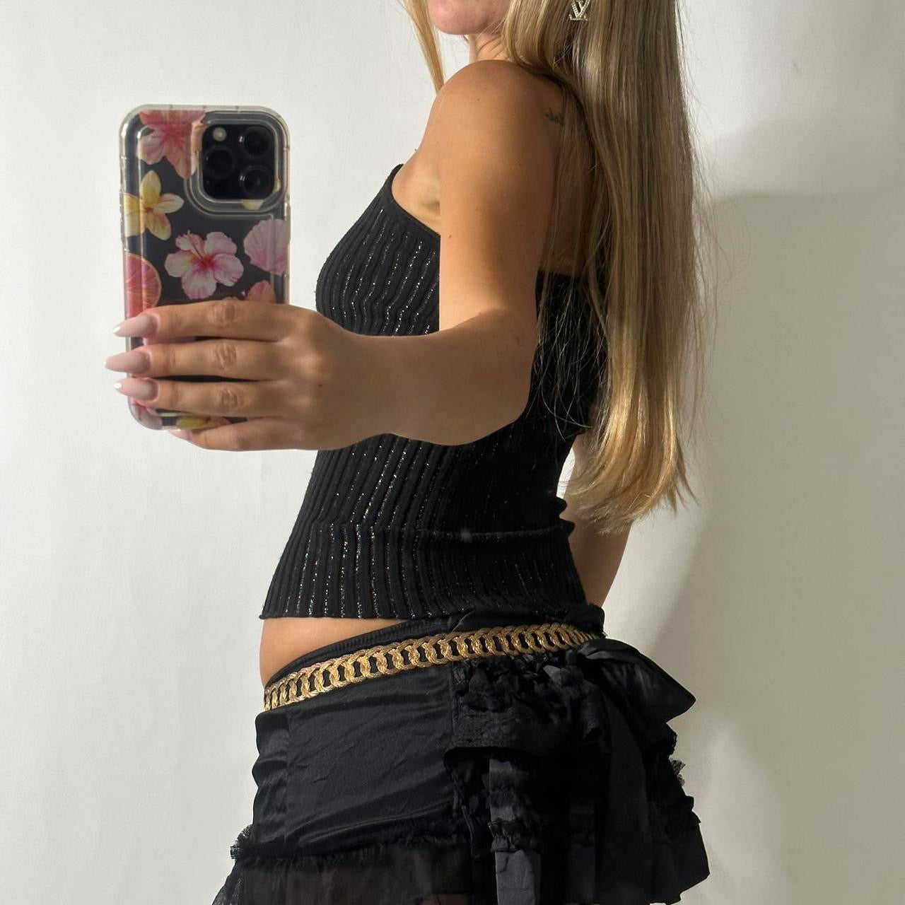 Ribbed glittery black cami